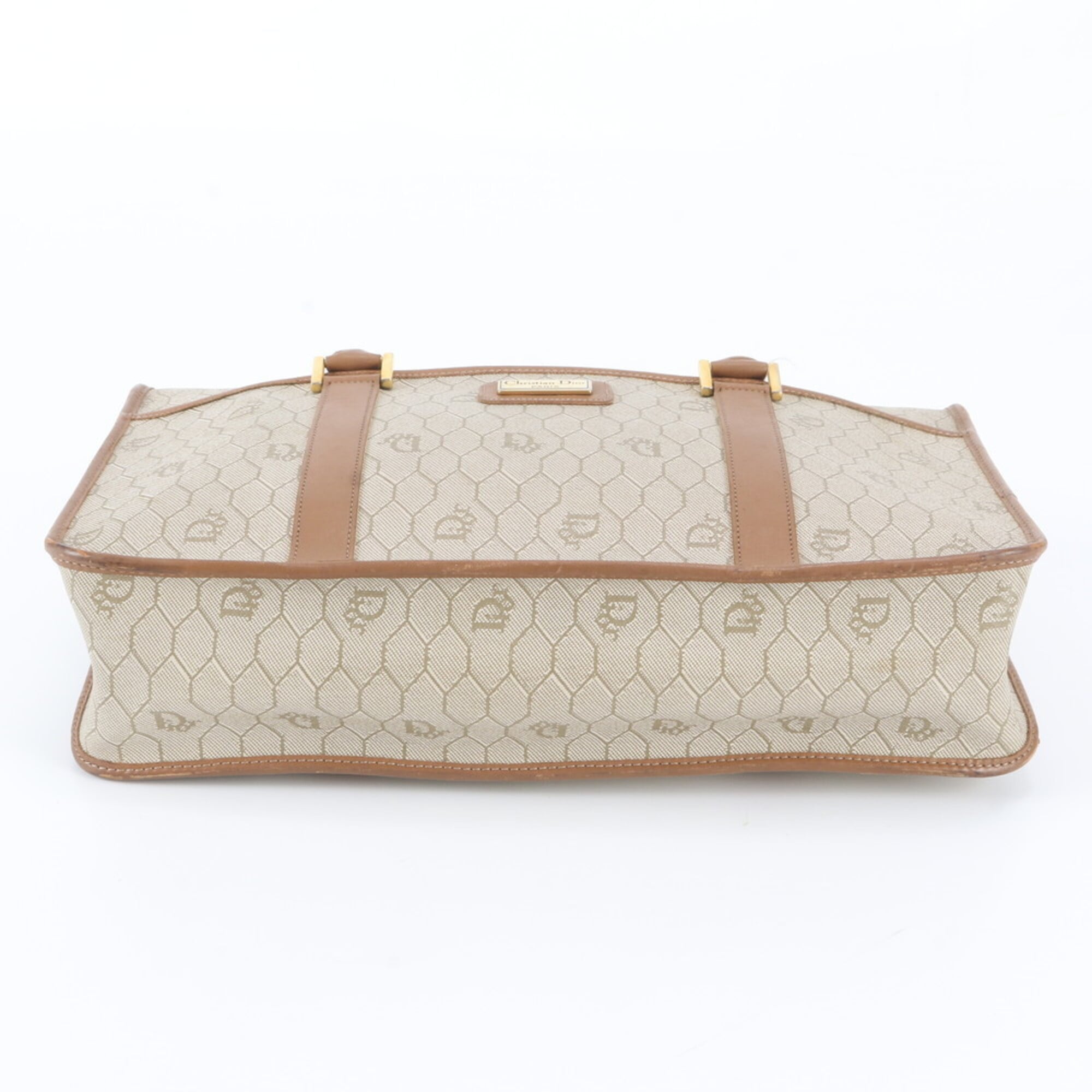 Christian Dior Beige Leather Coated Canvas Handbag Tote Bag (Pre-Owned)