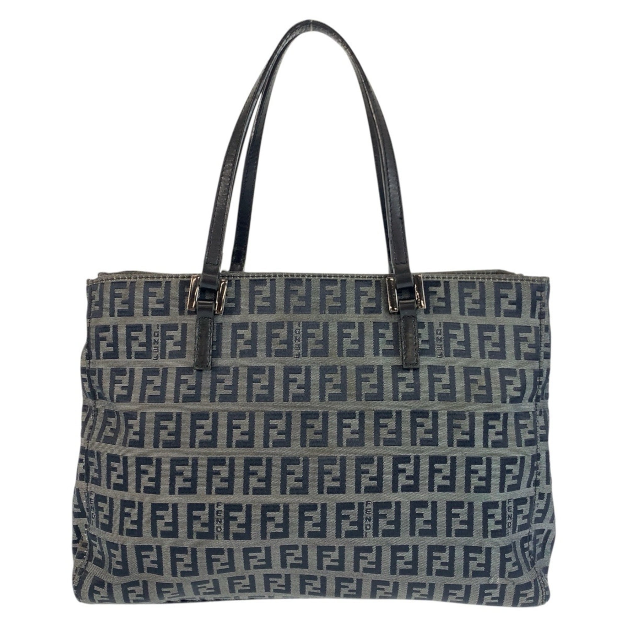 Fendi Black Gray Canvas Leather Shoulder Bag Tote Bag (Pre-Owned)