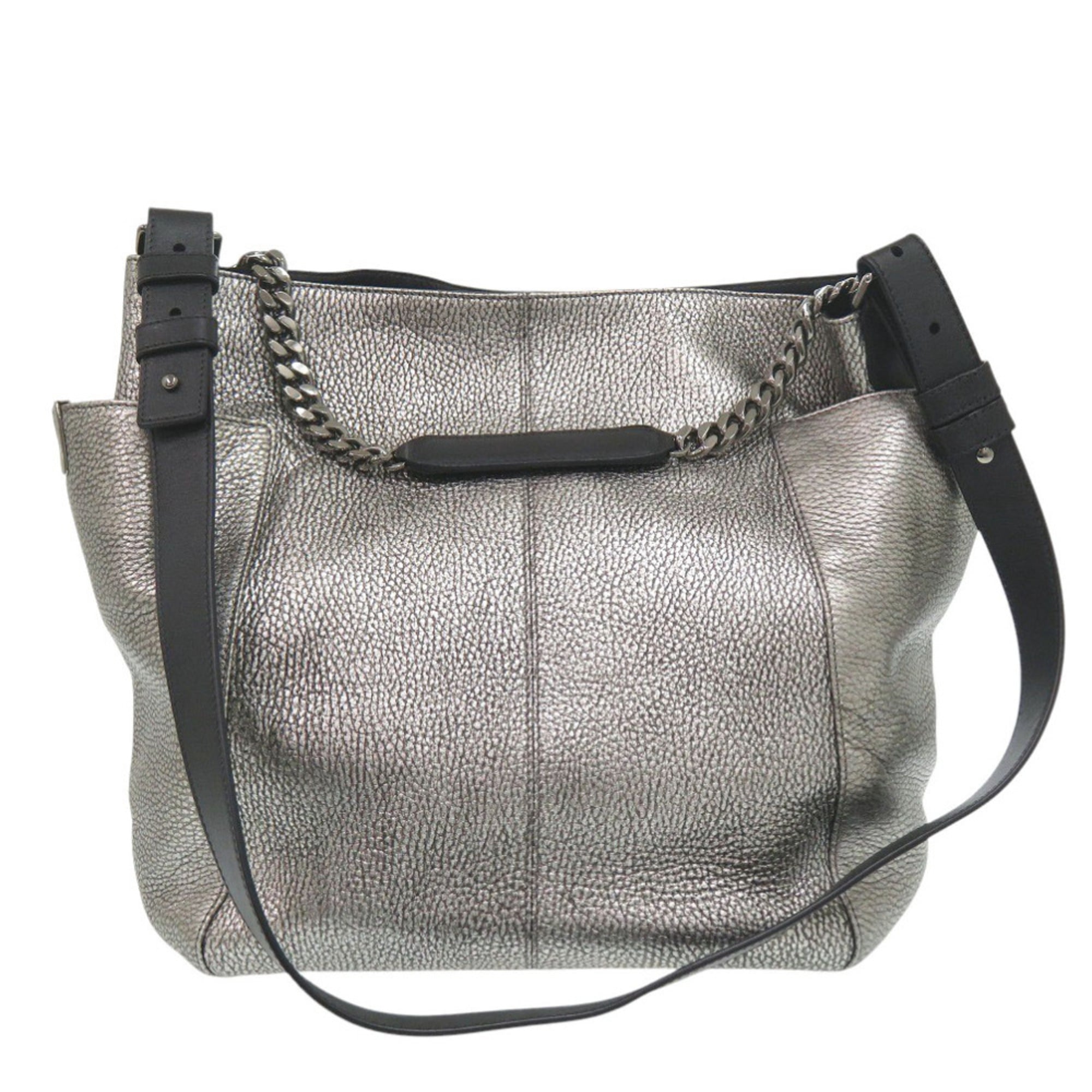 Jimmy Choo Black Silver Leather Shoulder Bag (Pre-Owned)