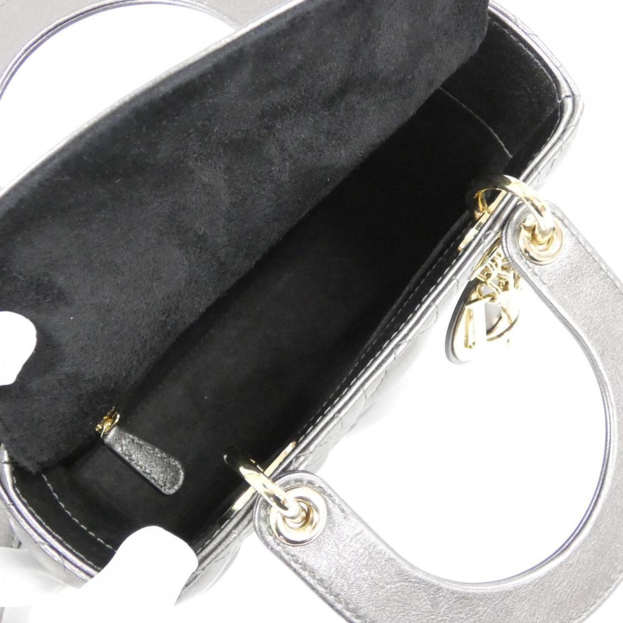 Christian Dior Gray Gunmetal Metallic Leather Handbag (Pre-Owned)