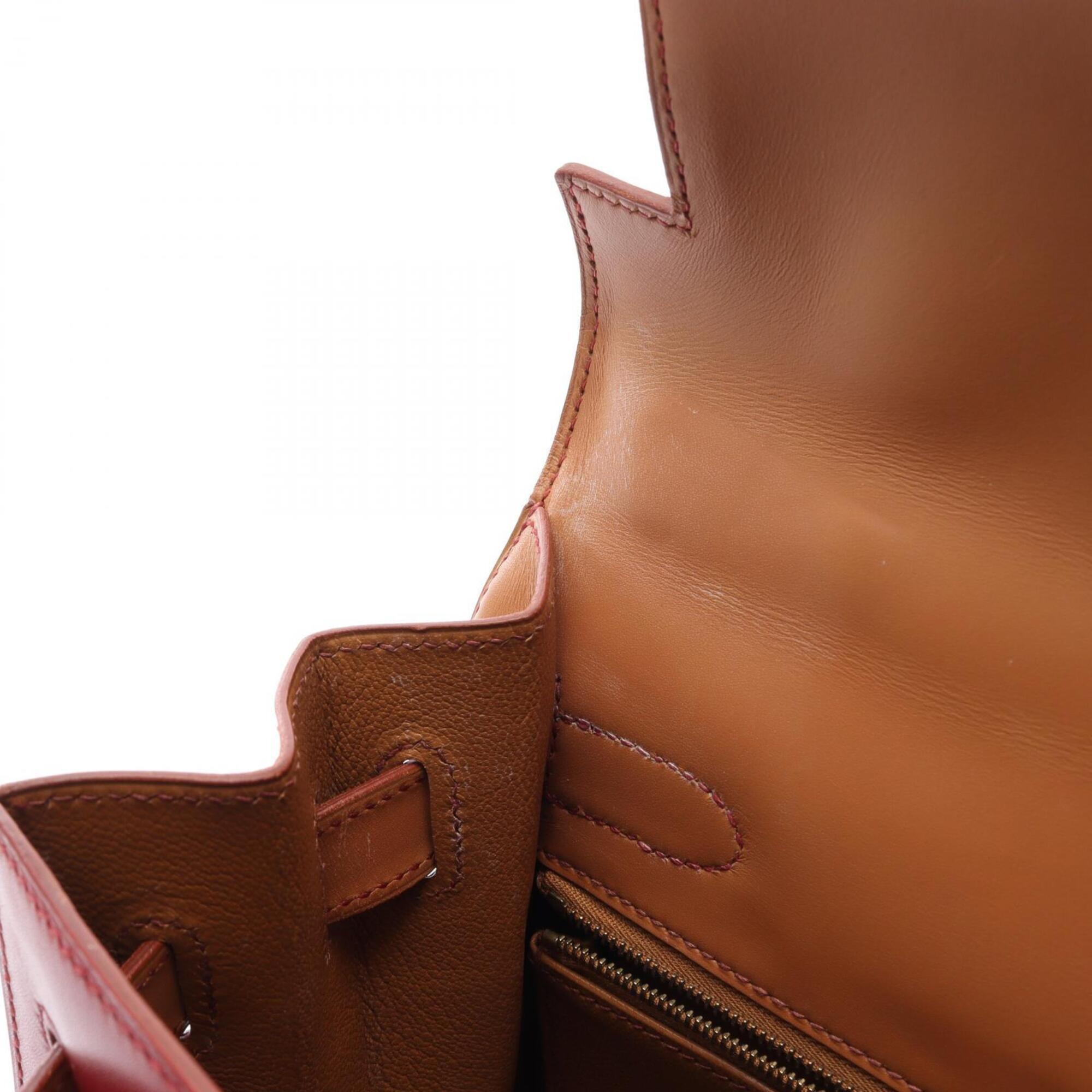 Hermes Bordeaux Brown Red Color Box Calf Leather Leather Handbag (Pre-Owned)