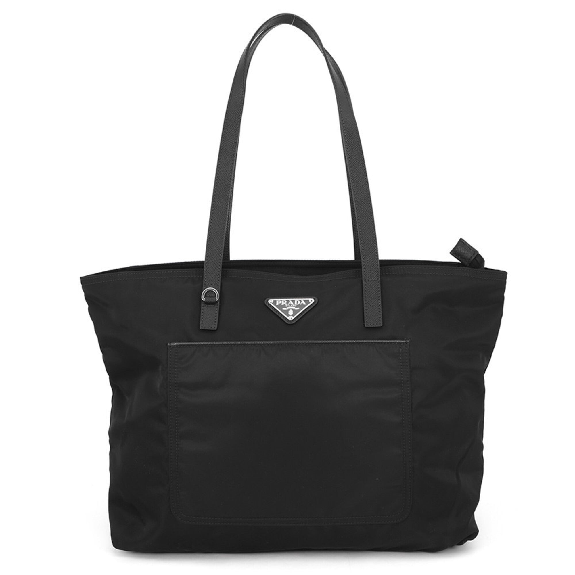 Prada Saffiano Black Nylon Leather Handbag Shopping Bag Tote Bag (Pre-Owned)