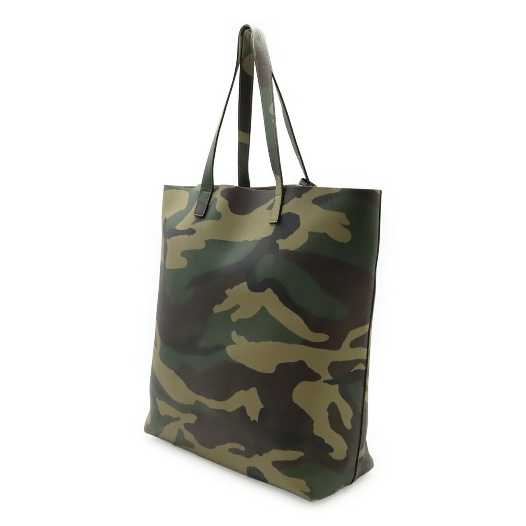 Yves Saint Laurent Camouflage Khaki Leather Pouch Tote Bag (Pre-Owned)