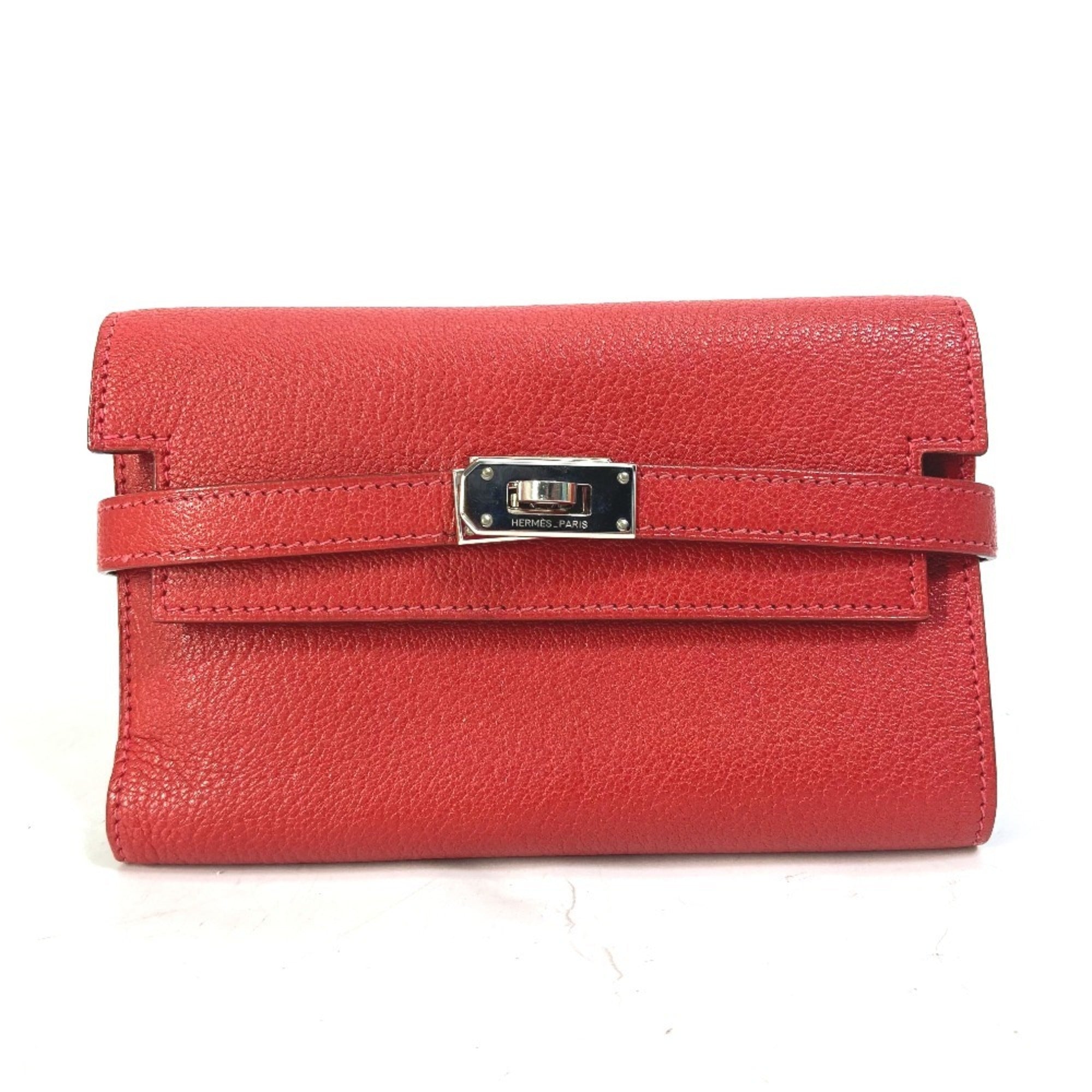 Hermes Red Color Chevre Leather Wallet (Tri-Fold) (Pre-Owned)