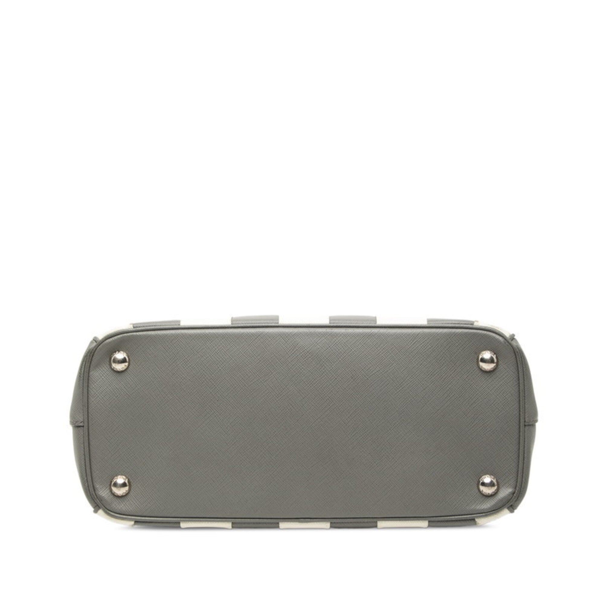 Prada Gray White Leather Handbag (Pre-Owned)