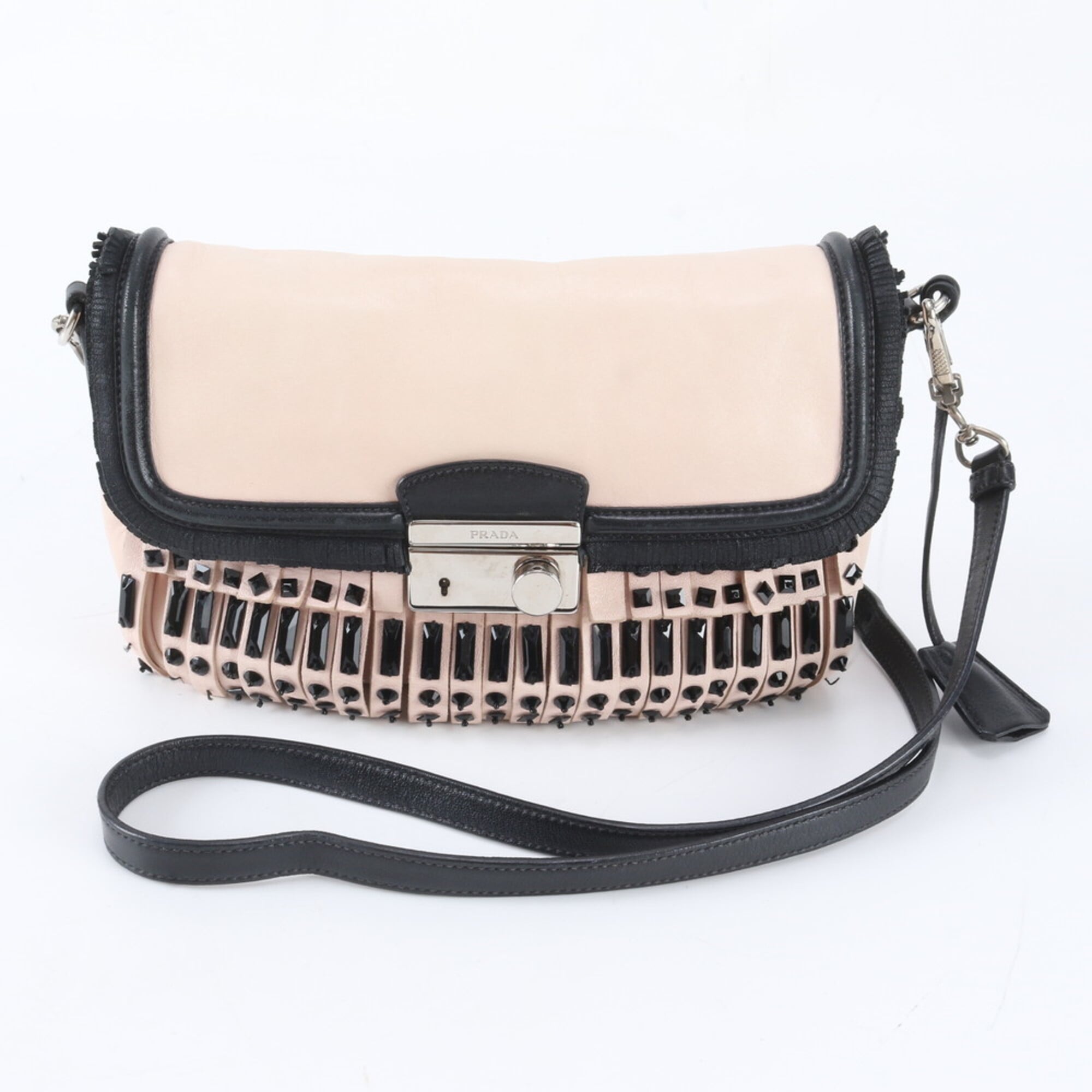 Prada Baby Pink Black Leather Shoulder Bag (Pre-Owned)