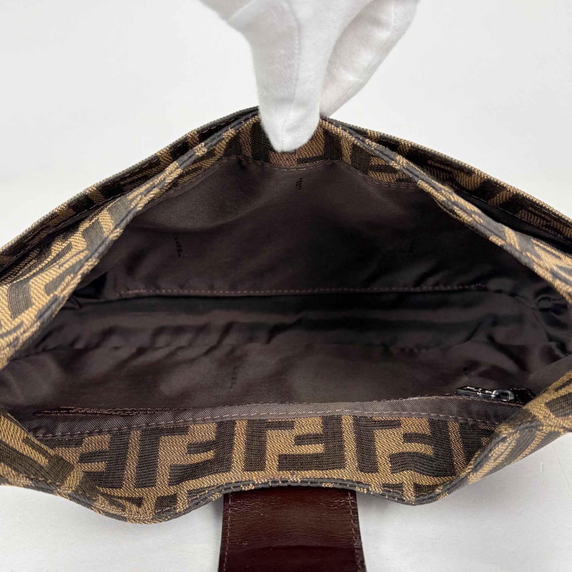Fendi Zucca Brown Canvas Leather Shoulder Bag (Pre-Owned)