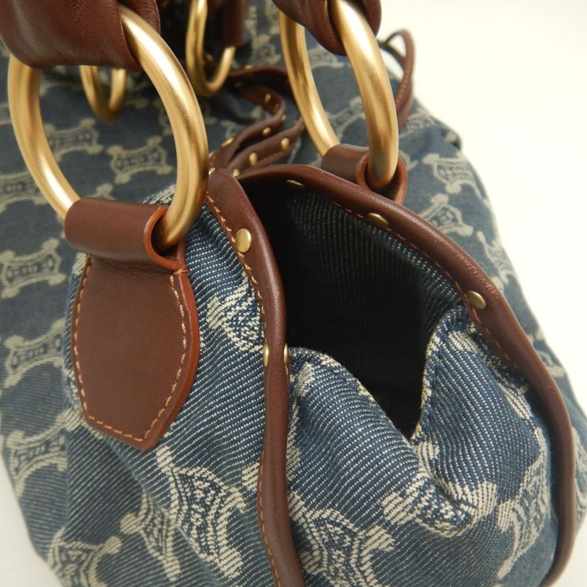 Celine Bittersweet Blue Brown Cotton Denim Leather Handbag (Pre-Owned)