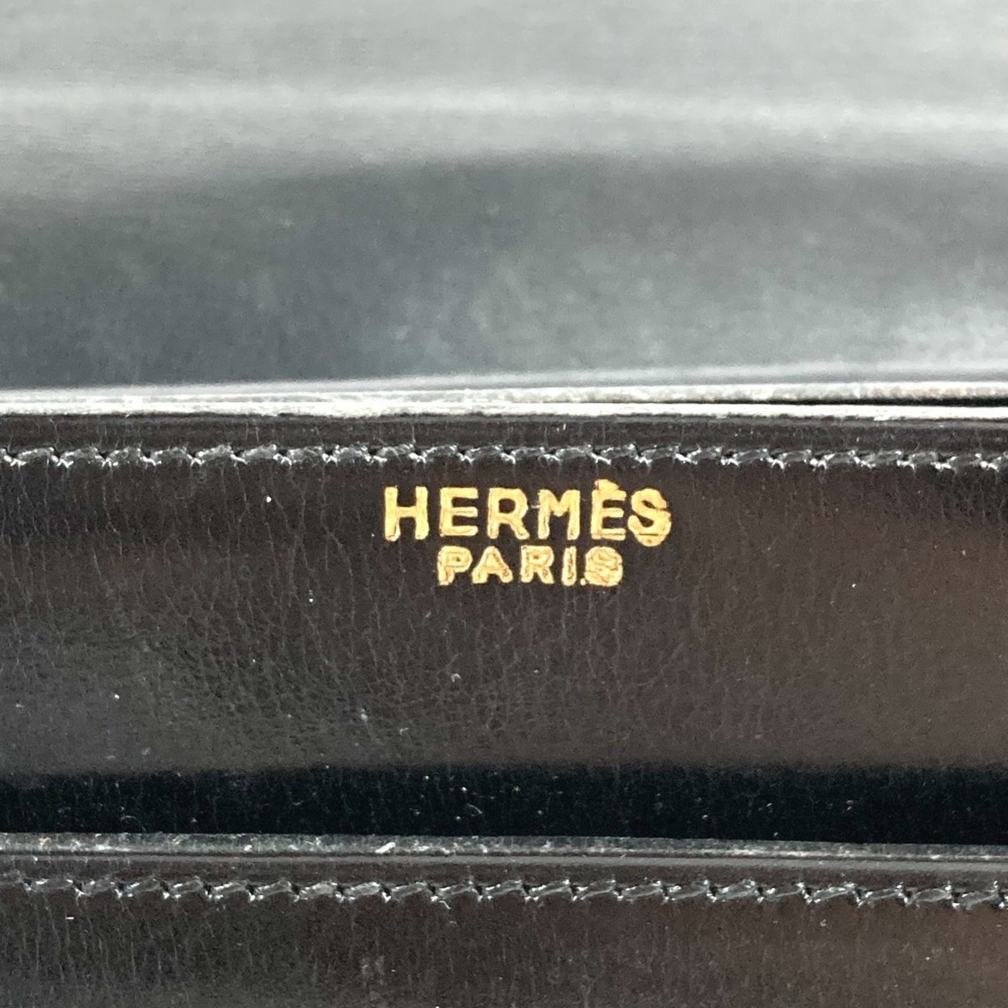 Hermes Black Box Calf Leather Handbag Tote Bag (Pre-Owned)