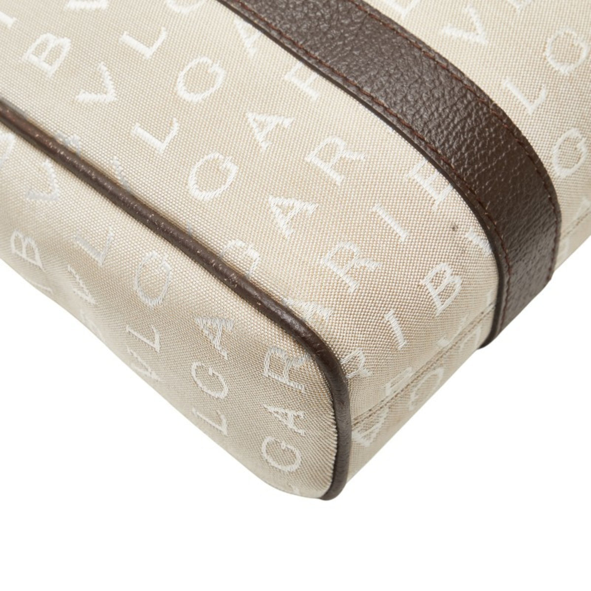 Bvlgari Beige Brown Canvas Leather Handbag (Pre-Owned)