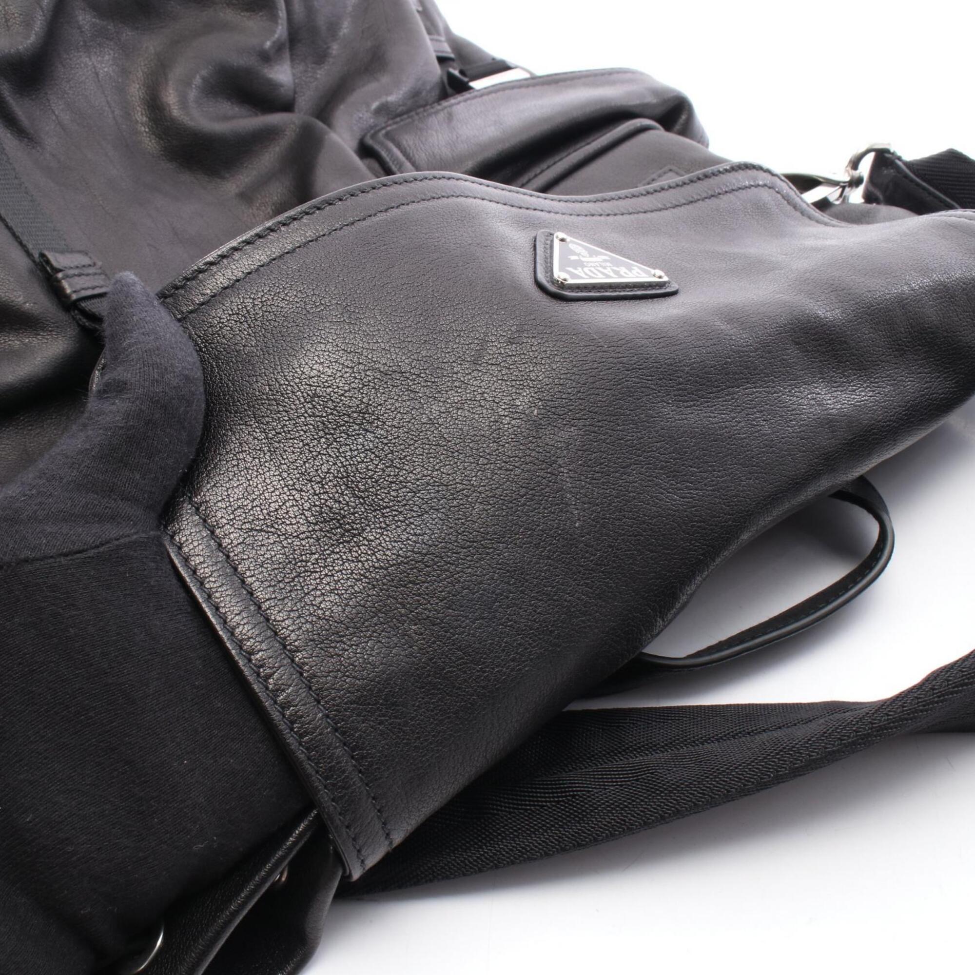 Prada Black Leather Backpack Handbag (Pre-Owned)