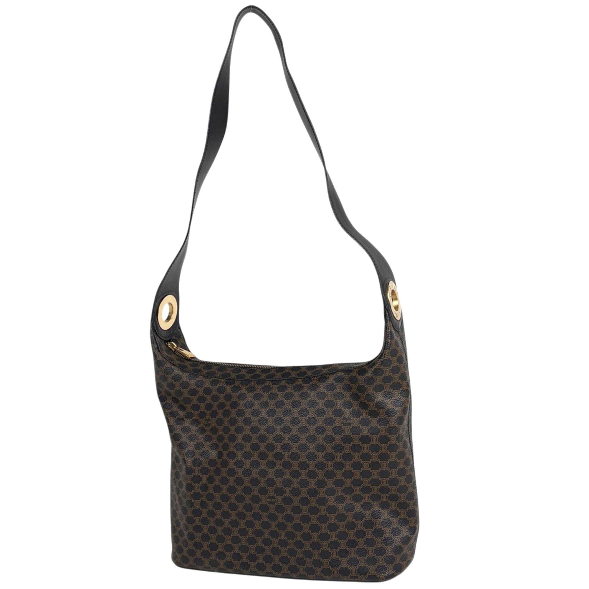 Celine Black Brown Coated Canvas Leather Shoulder Bag (Pre-Owned)