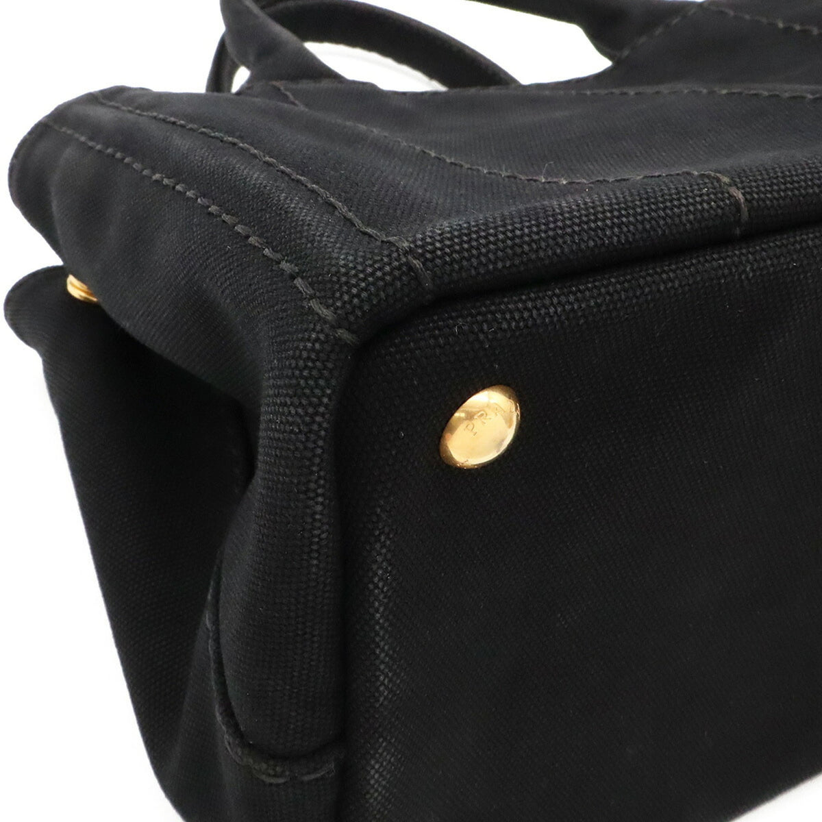 Prada Canapa Black Nero Canvas Handbag Shoulder Bag Tote Bag (Pre-Owned)