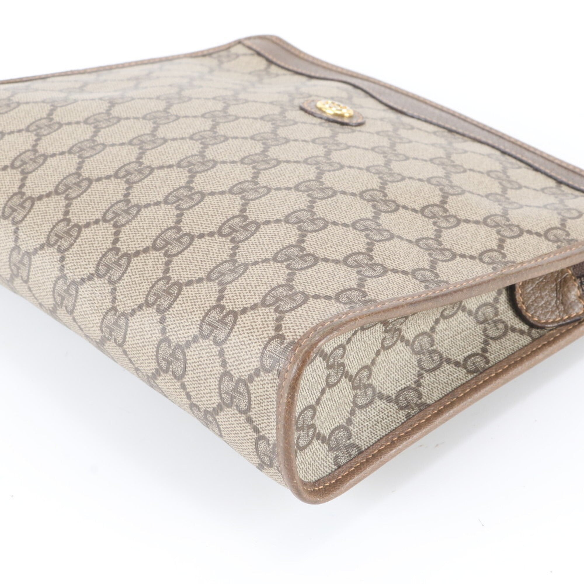 Gucci Brown Leather Coated Canvas Clutch Bag Pouch (Pre-Owned)