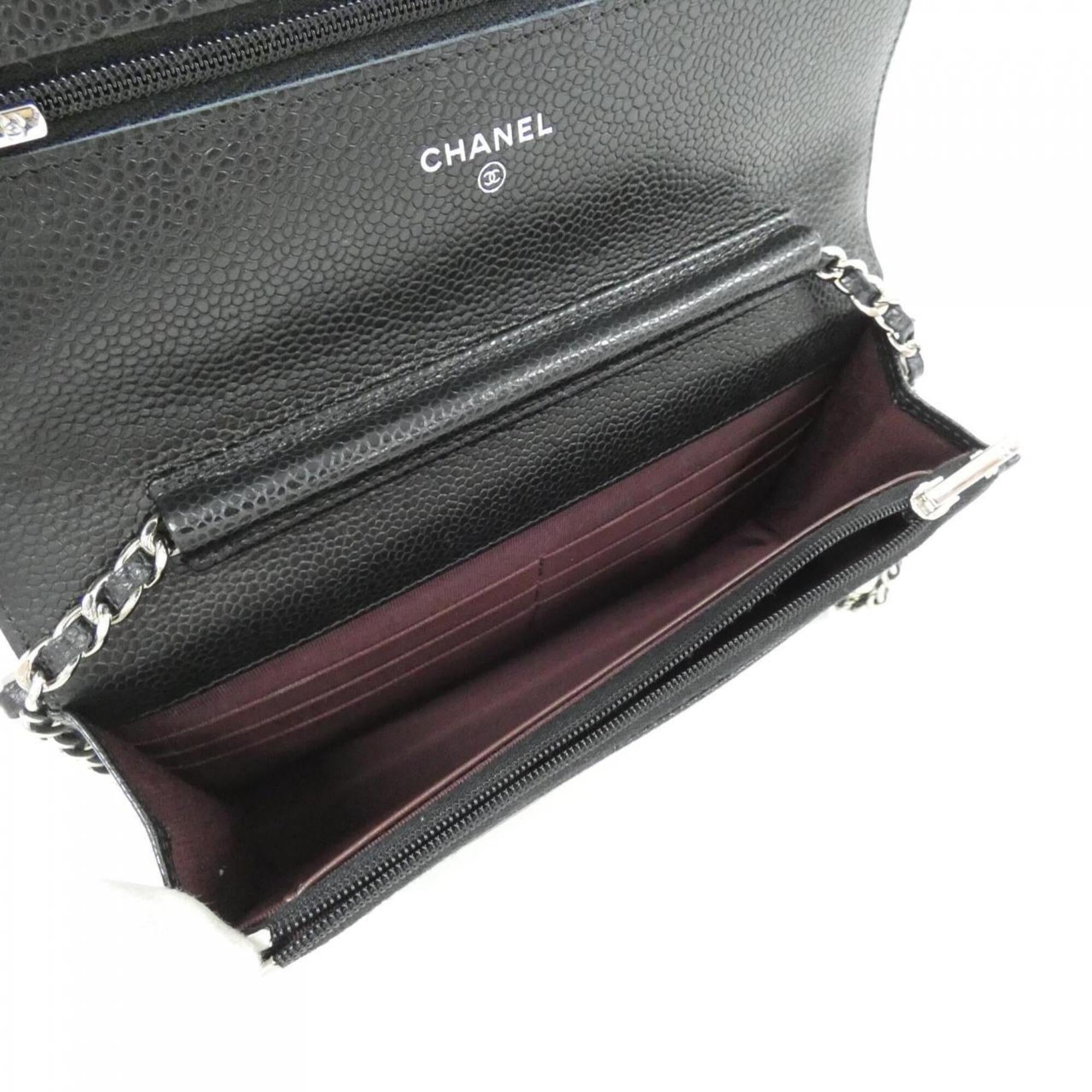 Chanel Black Bordeaux Grained Calfskin Chain/Shoulder Wallet (Pre-Owned)