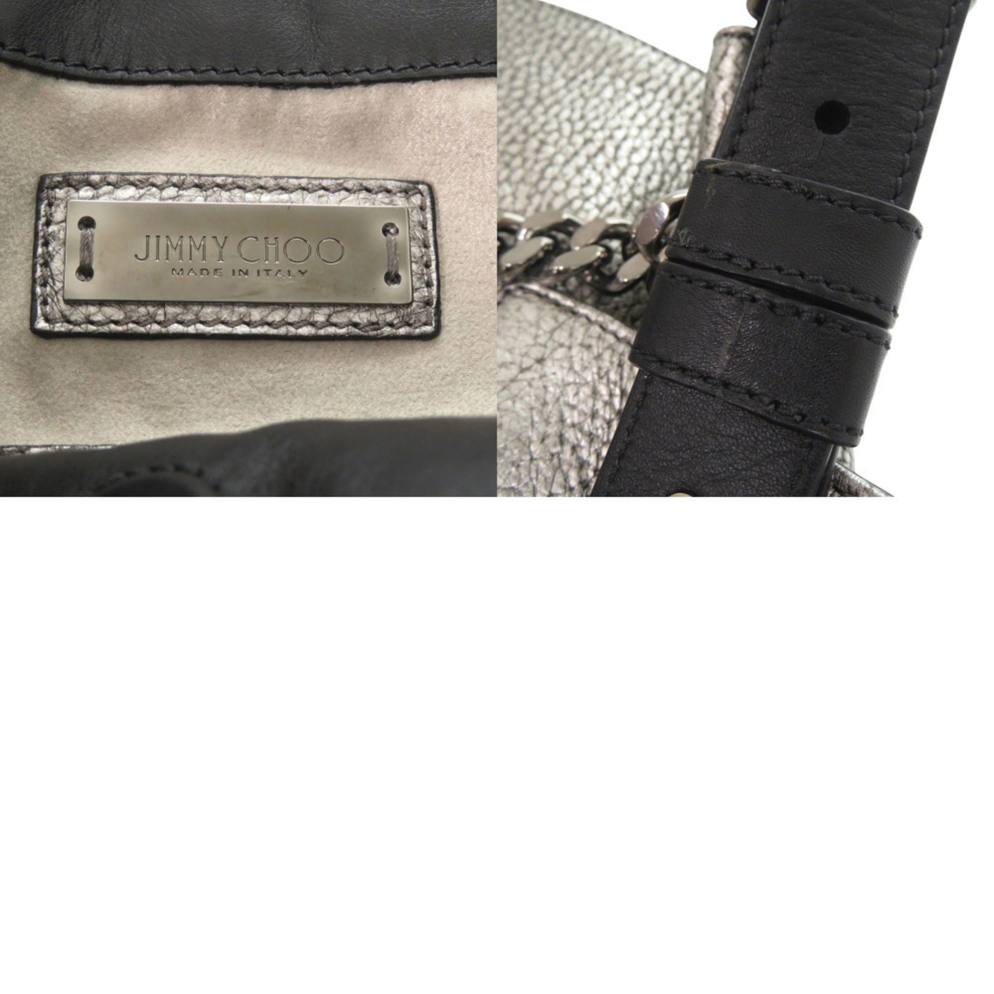 Jimmy Choo Black Silver Leather Shoulder Bag (Pre-Owned)
