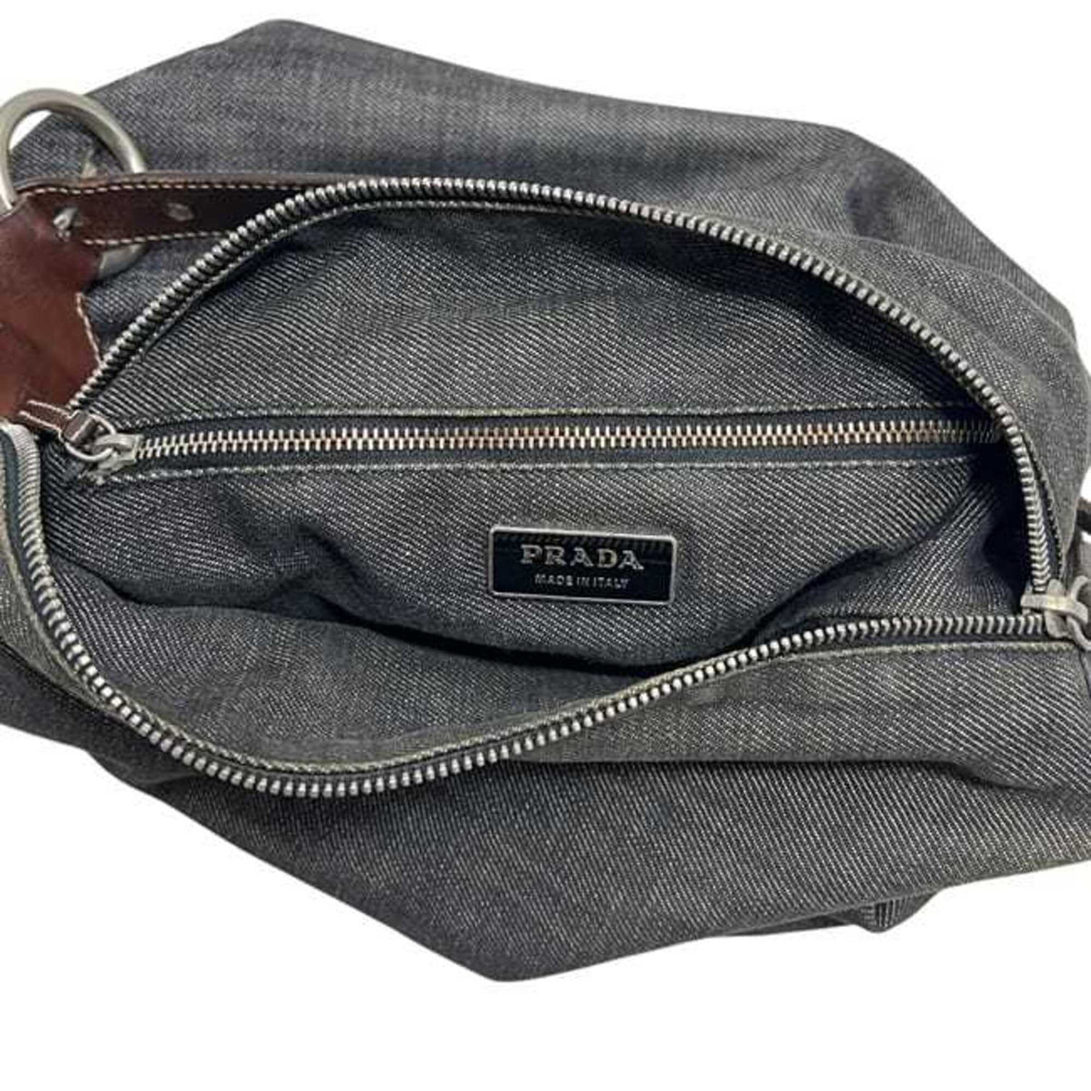 Prada Black Gray Denim Leather Shoulder Bag (Pre-Owned)