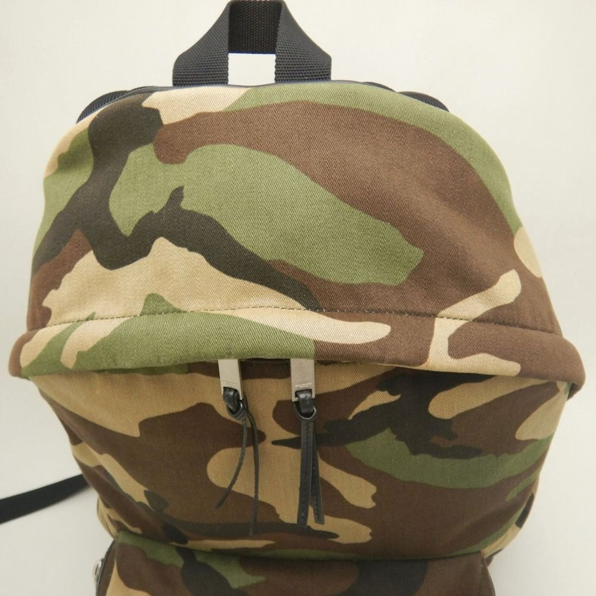 Yves Saint Laurent Camouflage Khaki Canvas Leather Backpack (Pre-Owned)