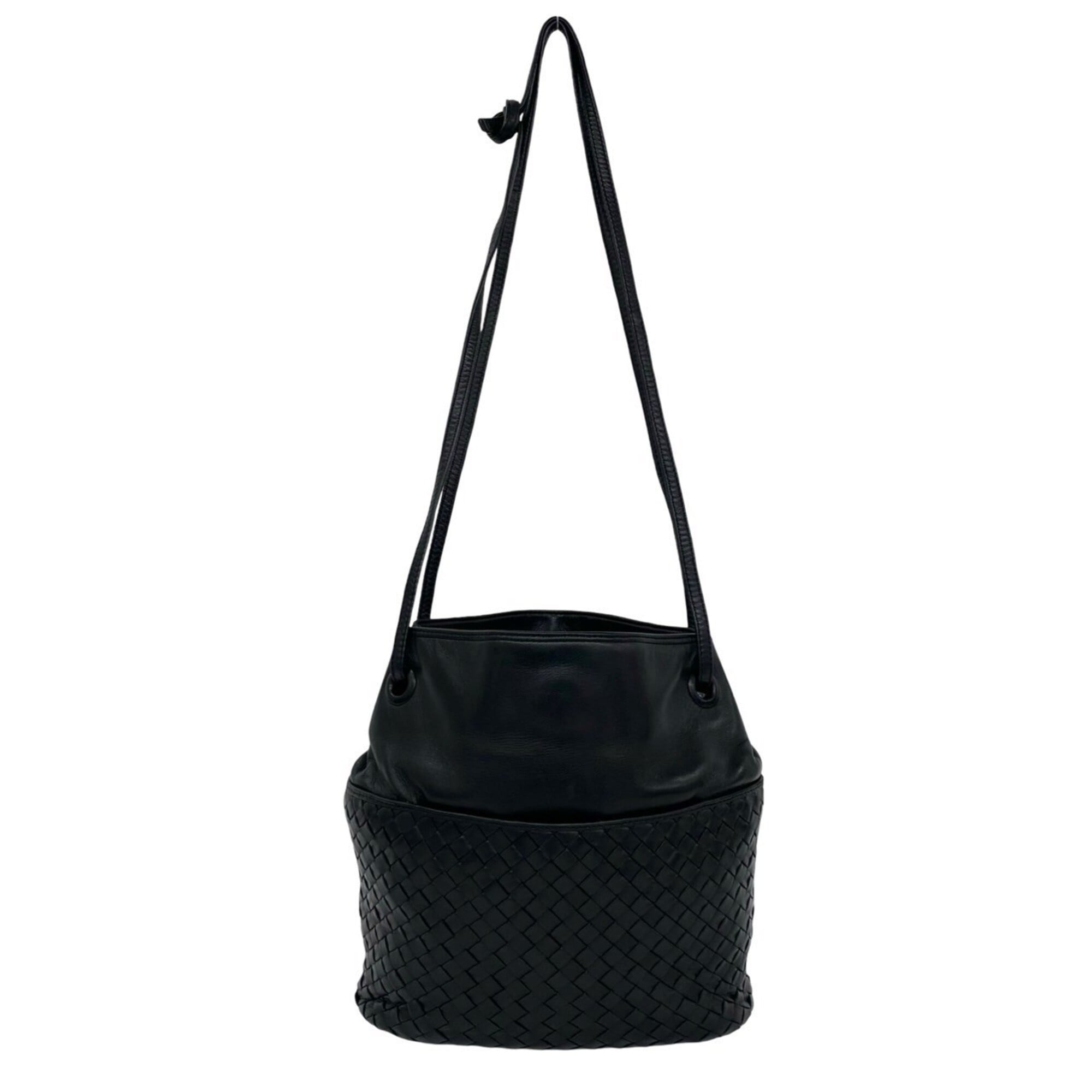Bottega Veneta Black Leather Shoulder Bag Tote Bag (Pre-Owned)