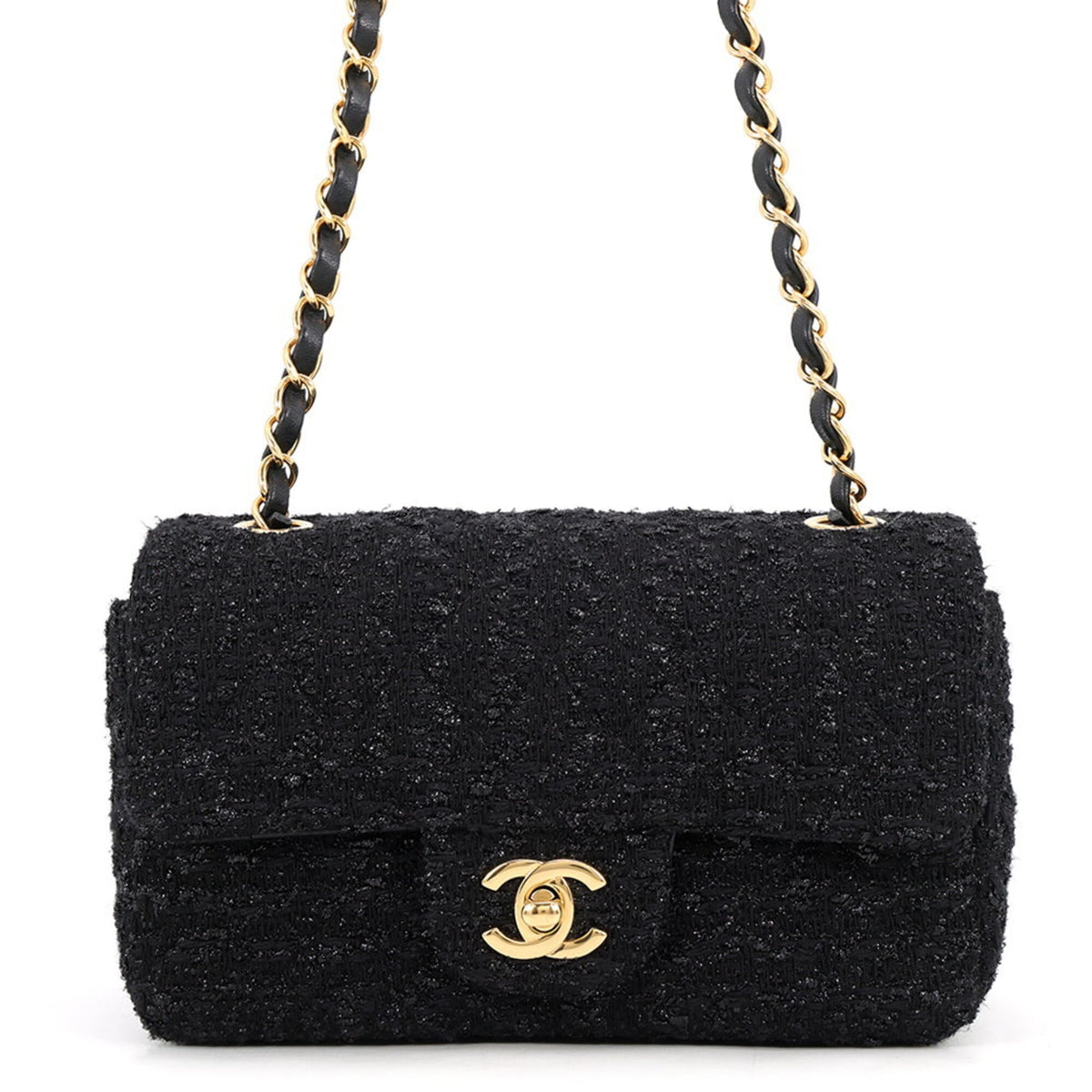 Chanel Black Tweed Handbag Shoulder Bag (Pre-Owned)