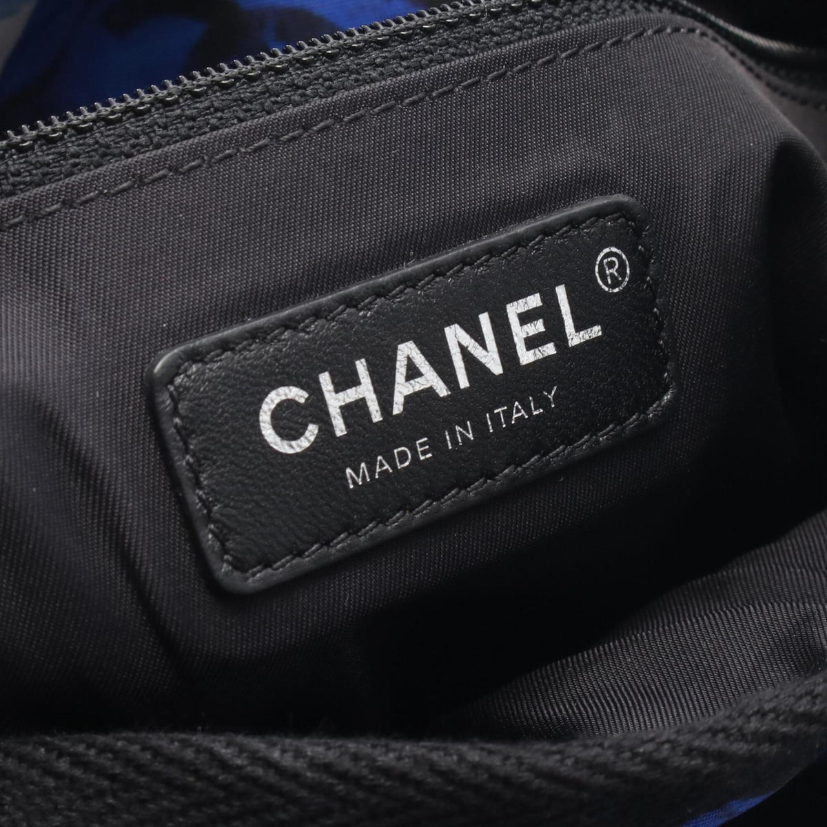 Chanel Black Blue White Nylon Leather Backpack Handbag (Pre-Owned)