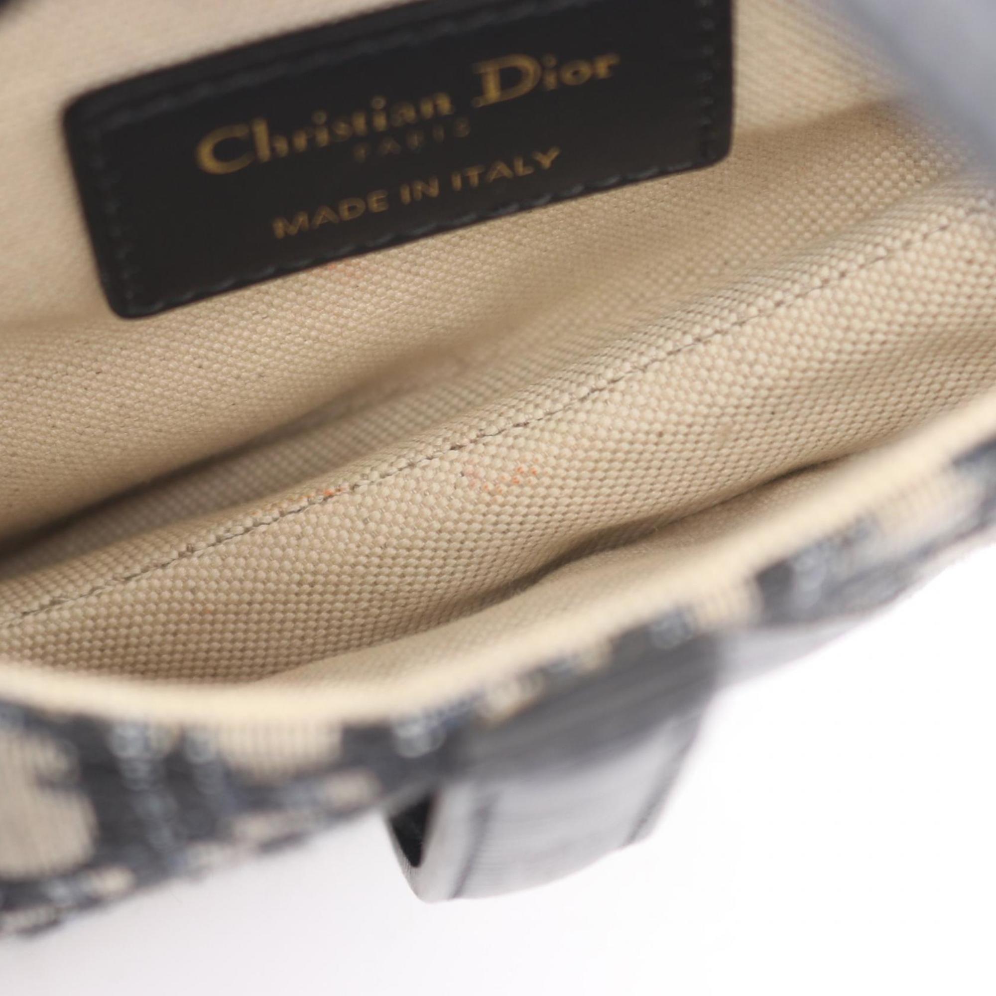 Christian Dior Beige Black Navy Canvas Leather Handbag Saddle Bag (Pre-Owned)