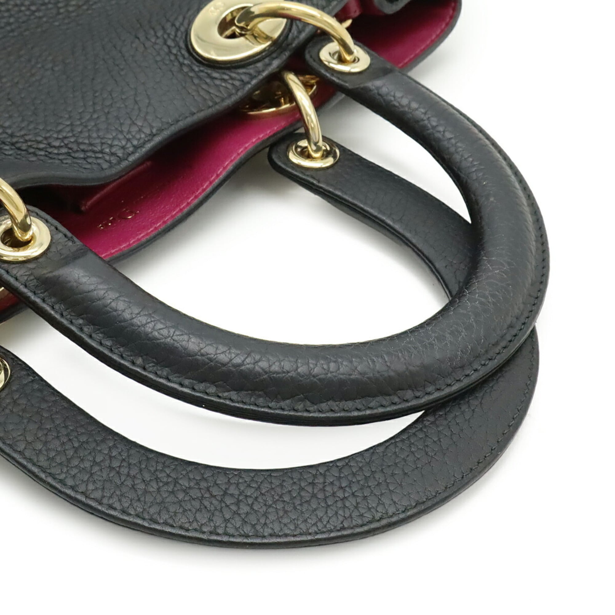 Christian Dior Black White Leather Handbag Pouch Shoulder Bag (Pre-Owned)