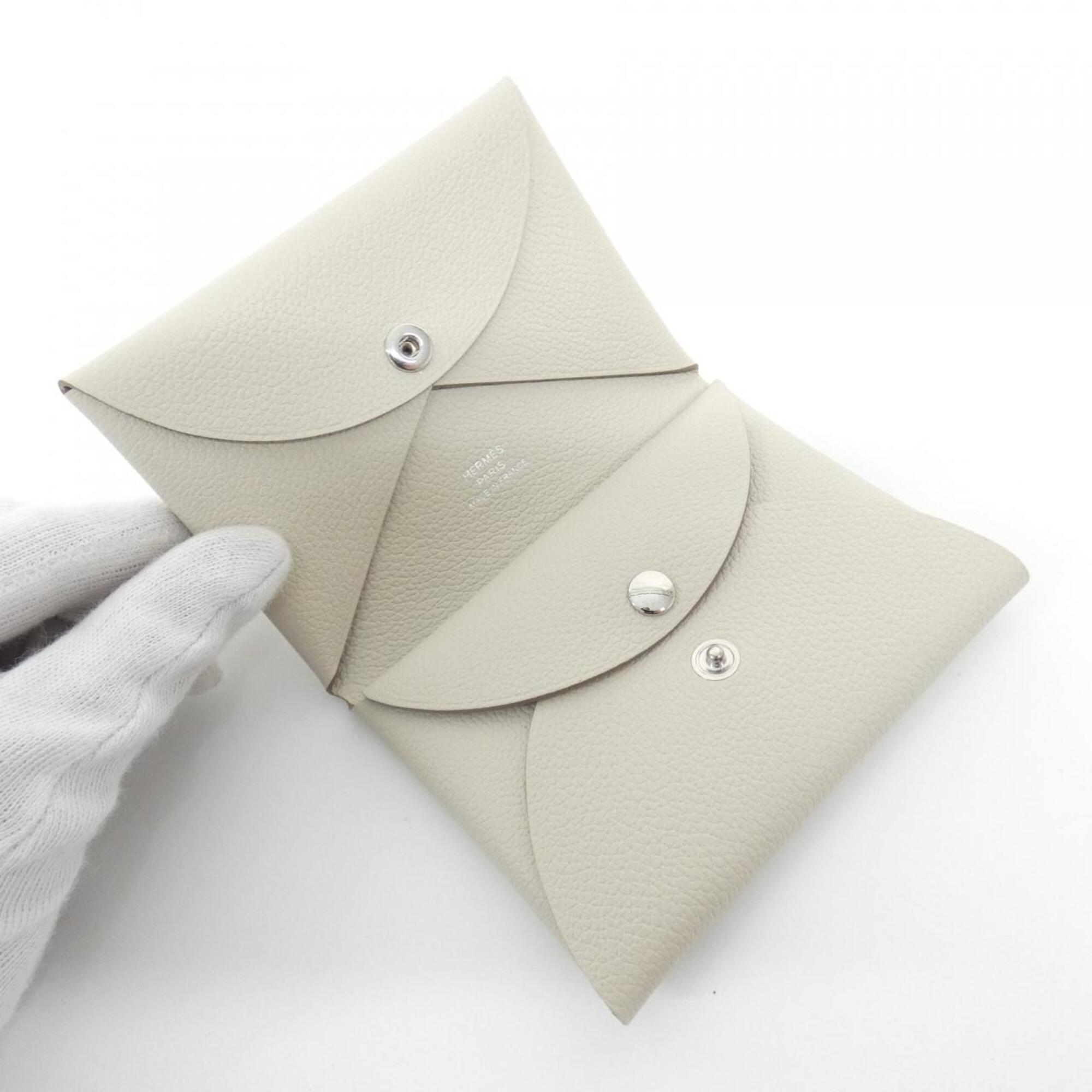 Hermes White Evercalf Leather Coin Purse/Coin Case (Pre-Owned)