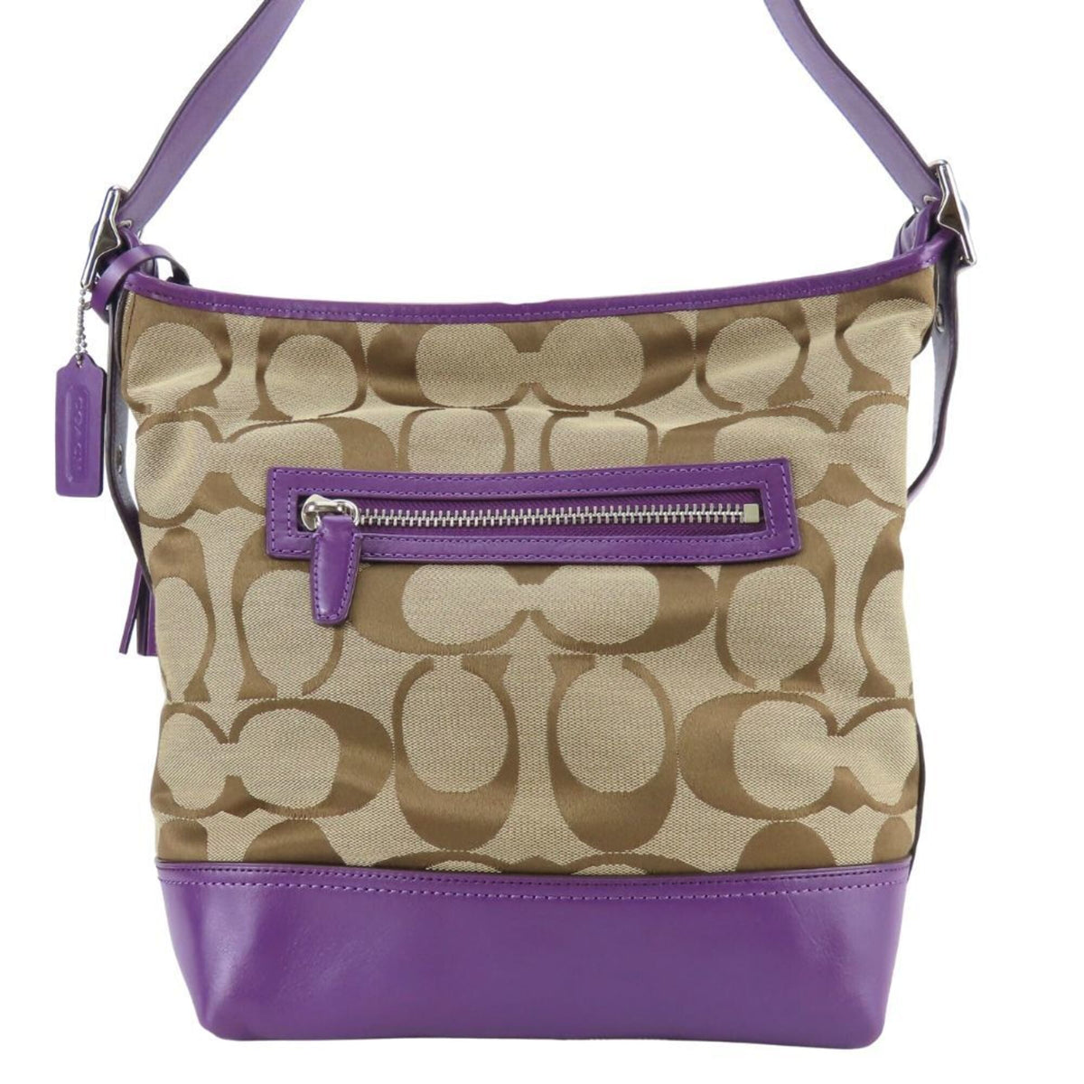 Coach Beige Purple Leather Canvas Shoulder Bag (Pre-Owned)
