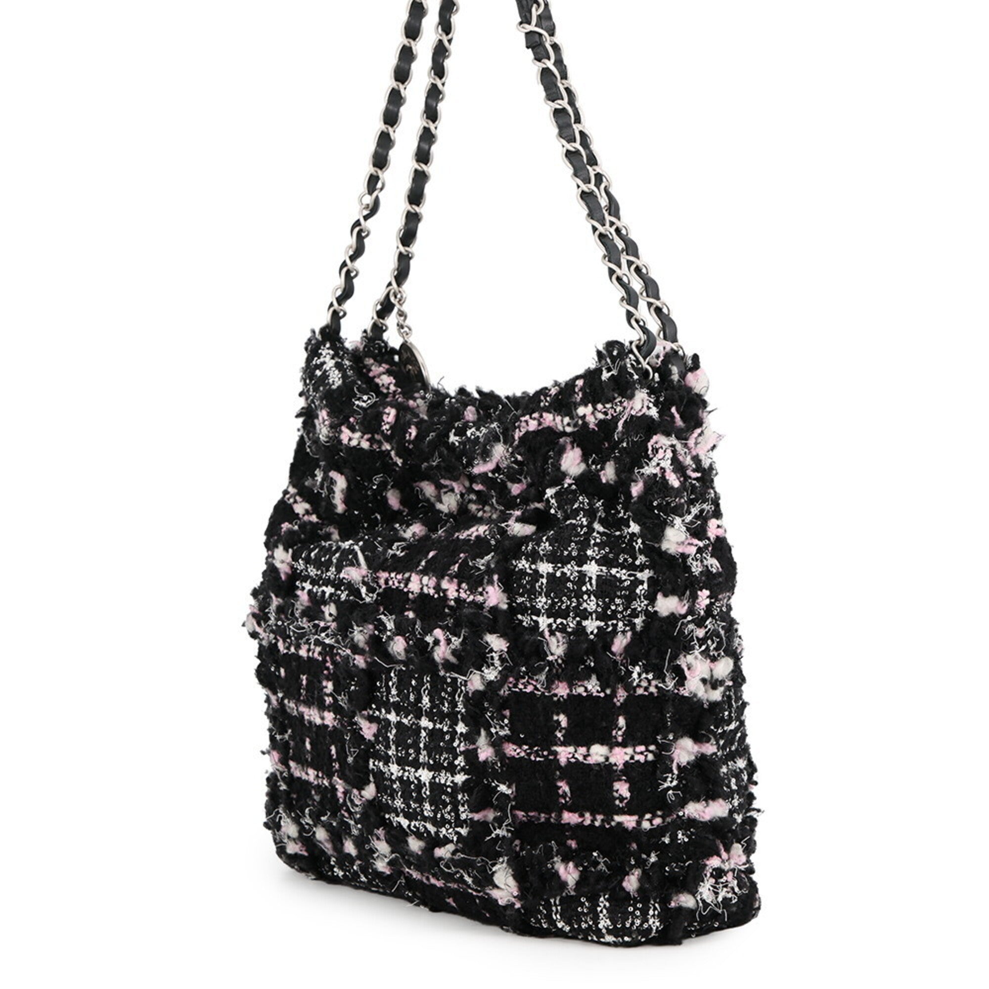 Chanel Black White Tweed Leather Handbag Shoulder Bag (Pre-Owned)