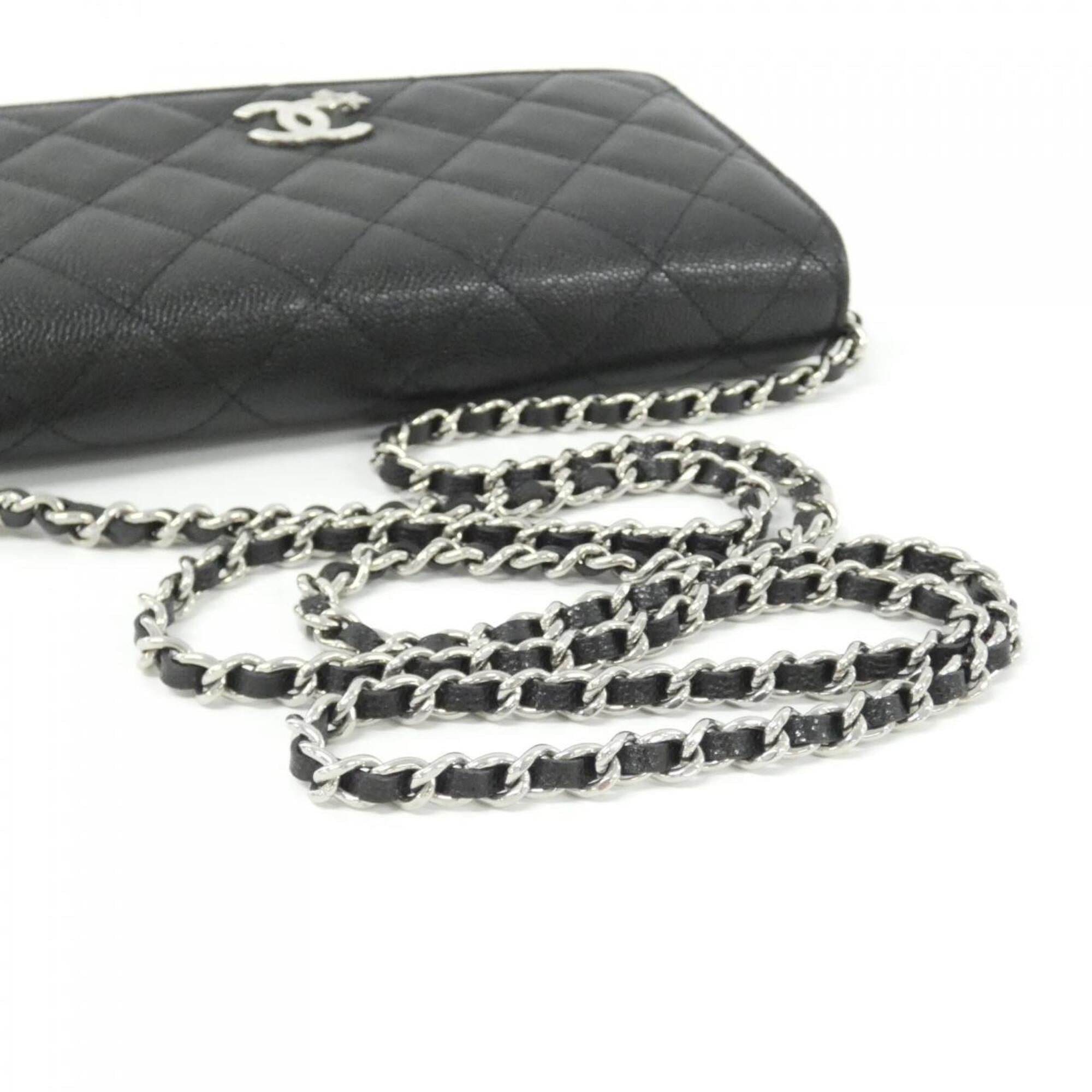 Chanel Black Grained Calfskin Chain/Shoulder Wallet (Pre-Owned)