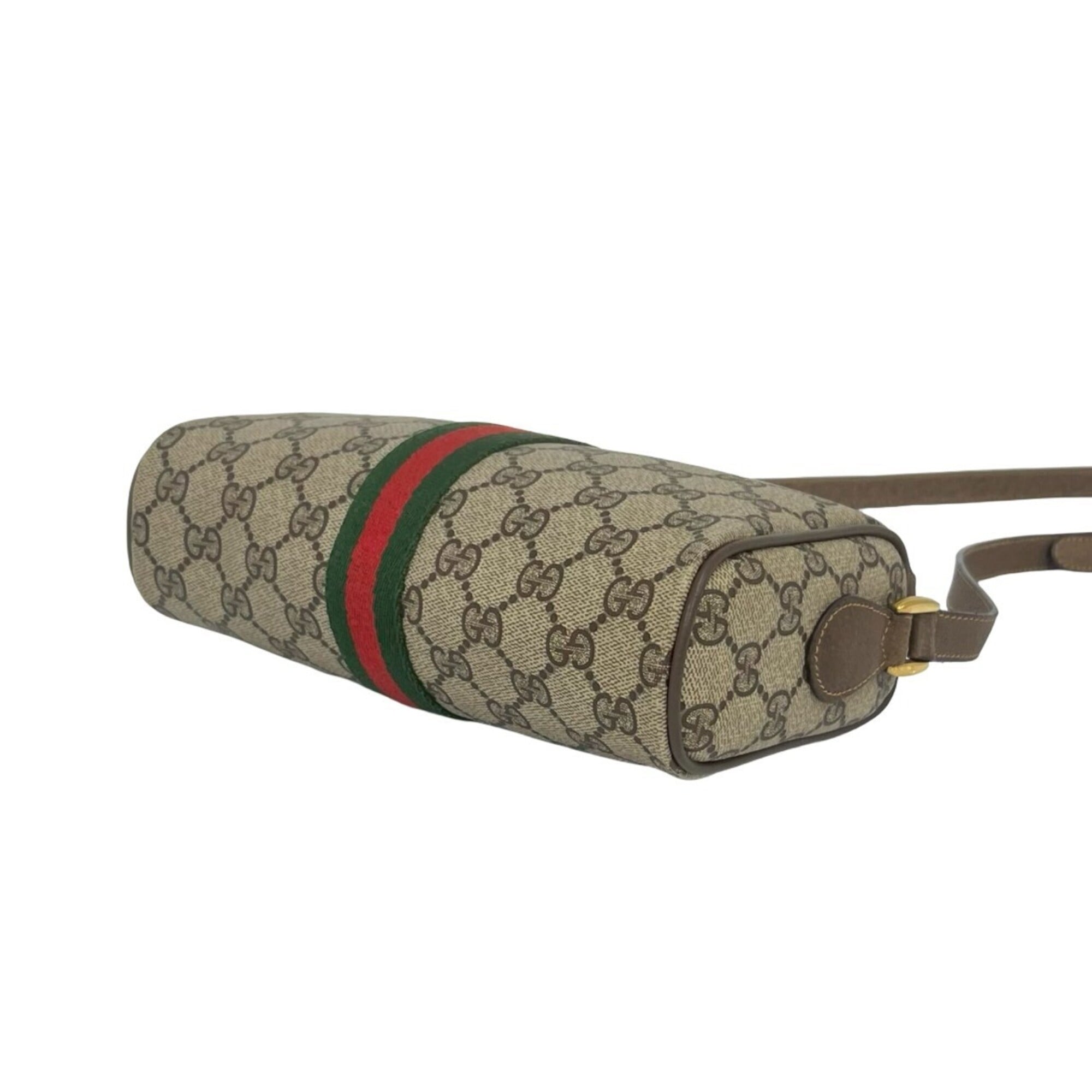 Gucci Brown Green Red Color Leather Pvc Shoulder Bag (Pre-Owned)