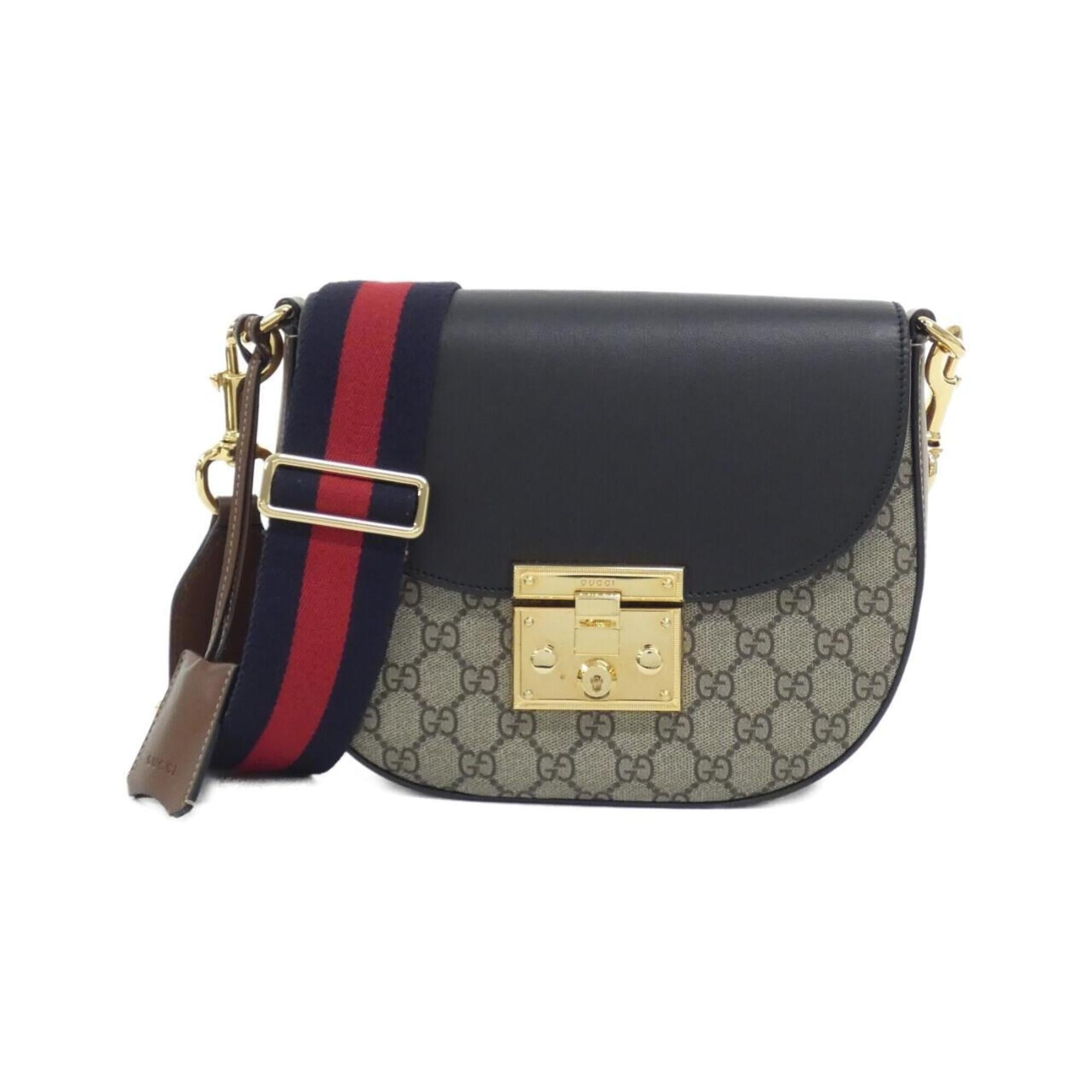 Gucci Beige Black Gg Supreme Leather Shoulder Bag (Pre-Owned)