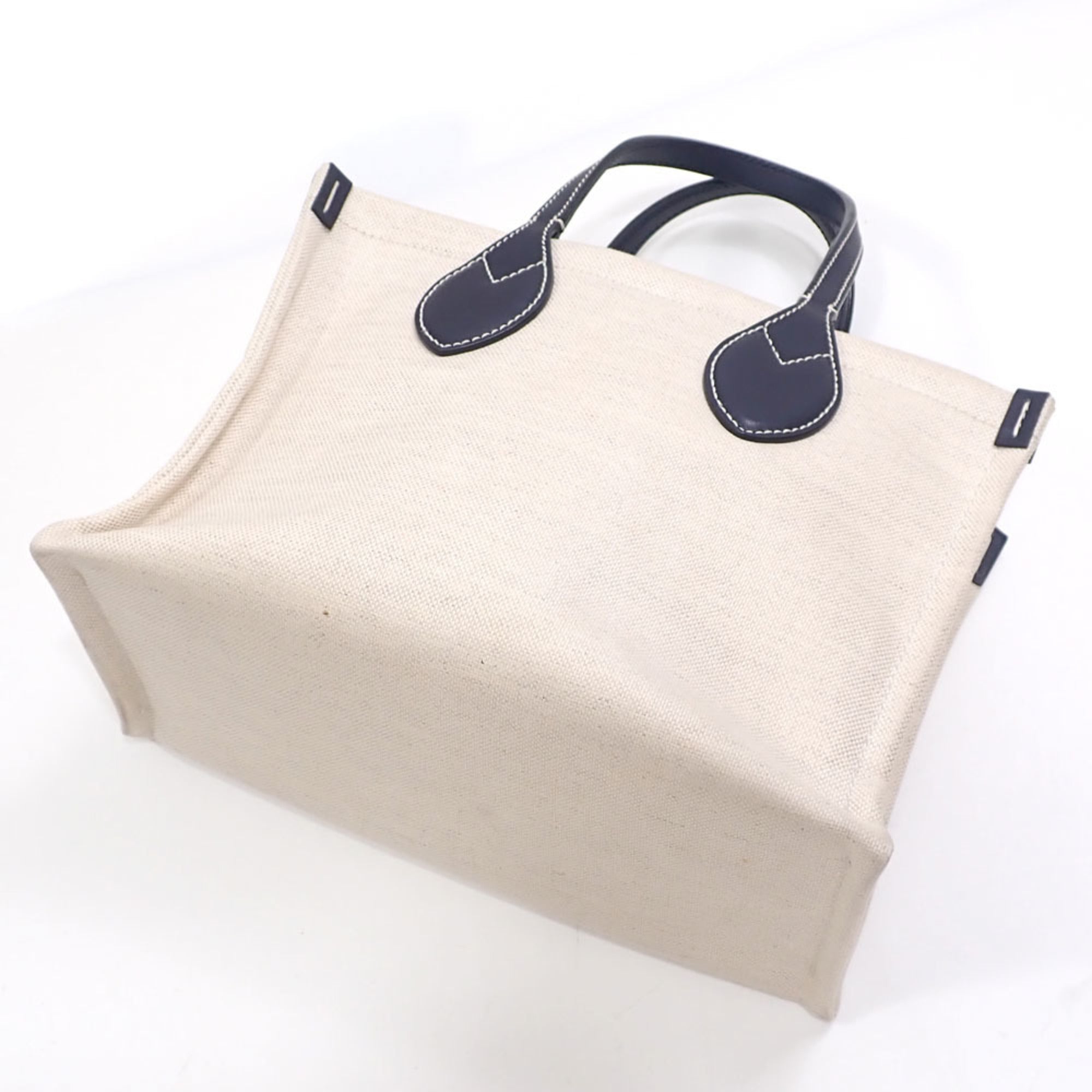 Gucci Beige Navy Canvas Leather Tote Bag (Pre-Owned)