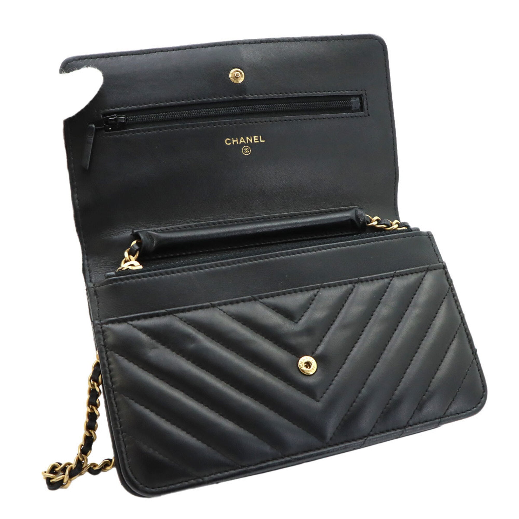 Chanel Black Leather Chain/Shoulder Wallet (Pre-Owned)