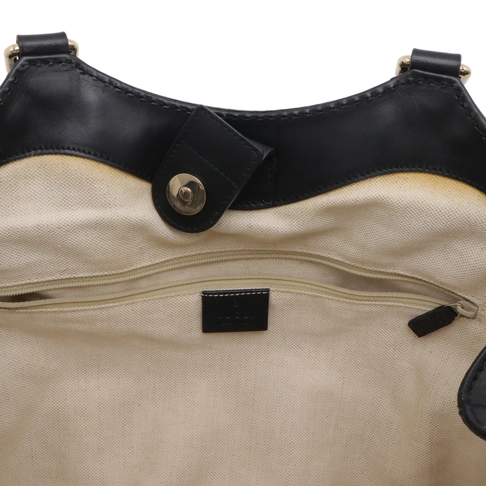 Gucci Black Canvas Leather Handbag Tote Bag (Pre-Owned)