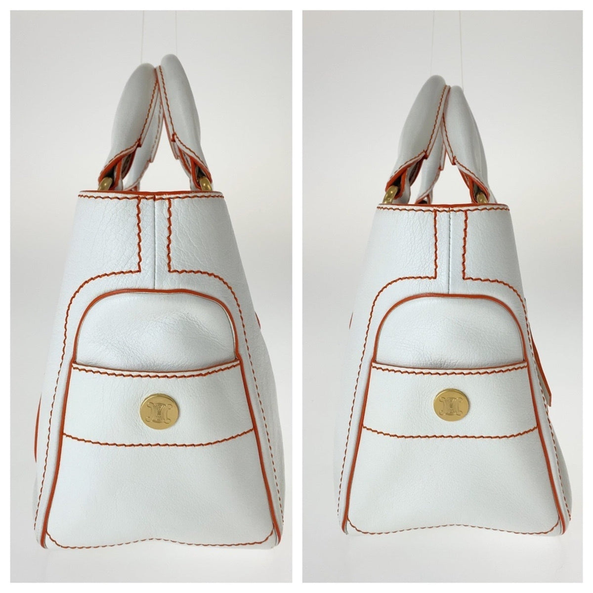 Celine Orange White Leather Handbag Tote Bag (Pre-Owned)