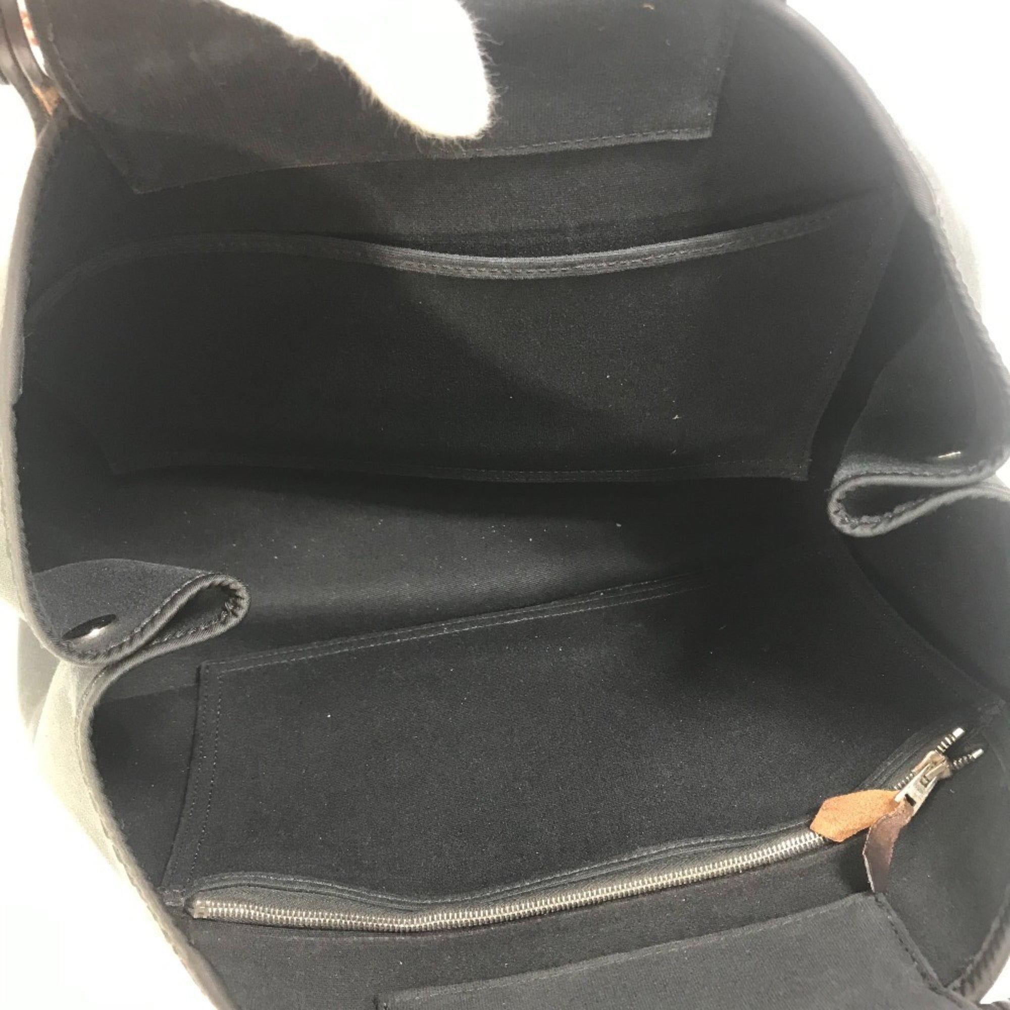 Hermes Black Toile Officier Leather Handbag Shoulder Bag Tote Bag (Pre-Owned)