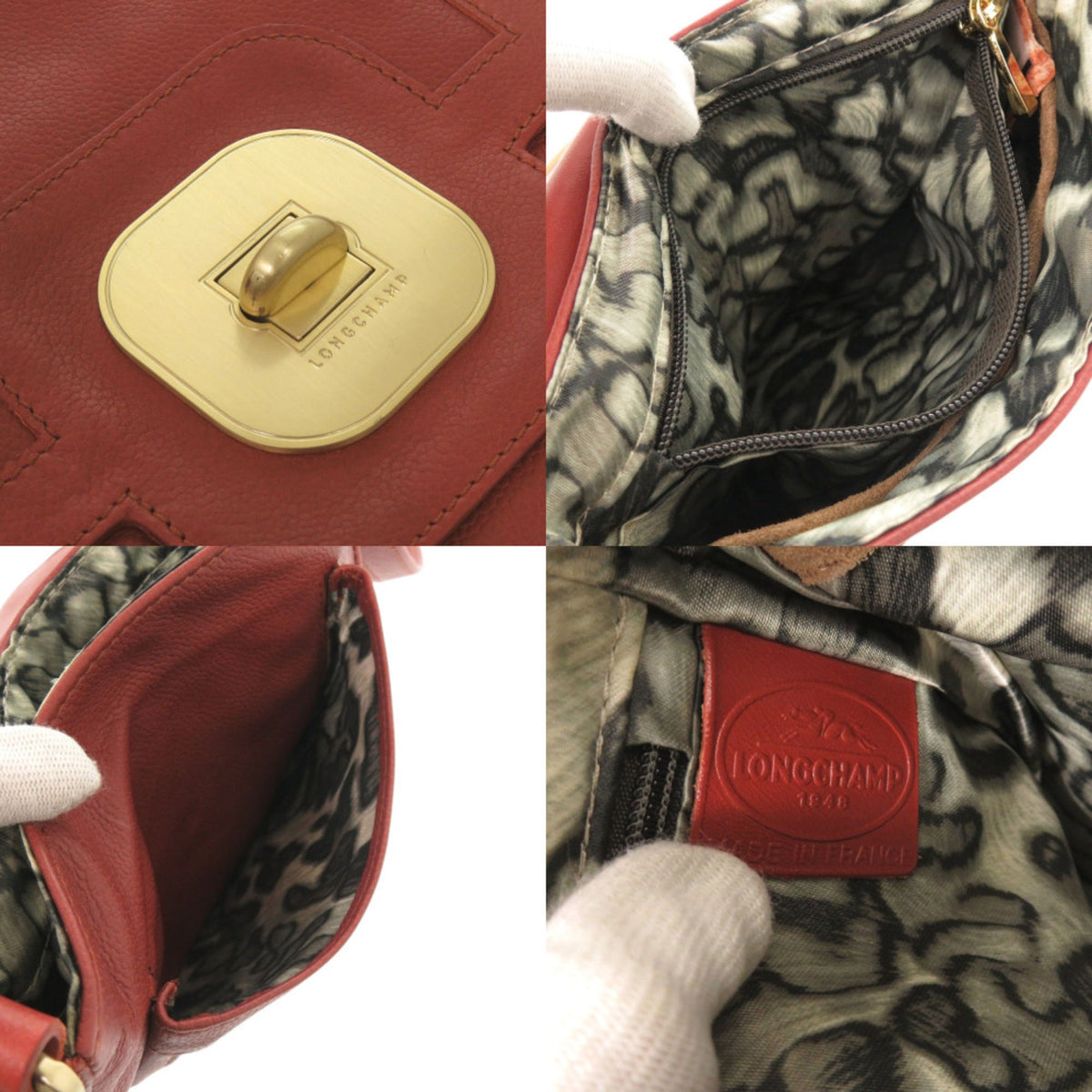 Longchamp Red Color Leather Shoulder Bag (Pre-Owned)