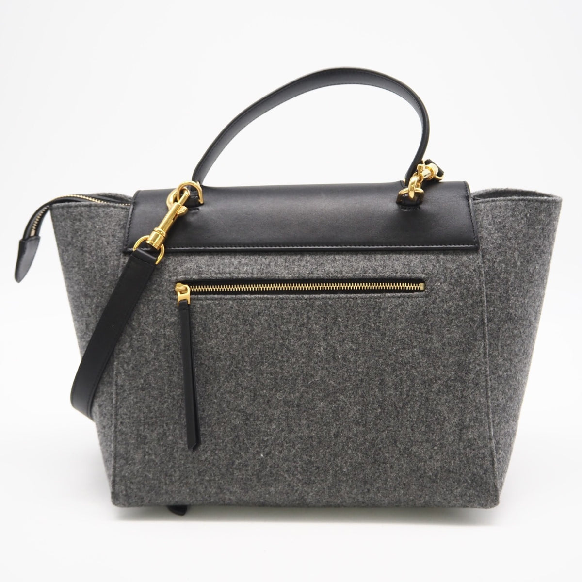 Celine Black Gray Felt Leather Handbag (Pre-Owned)