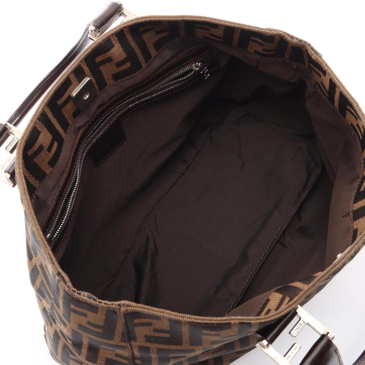 Fendi Beige Black Brown Canvas Leather Handbag (Pre-Owned)