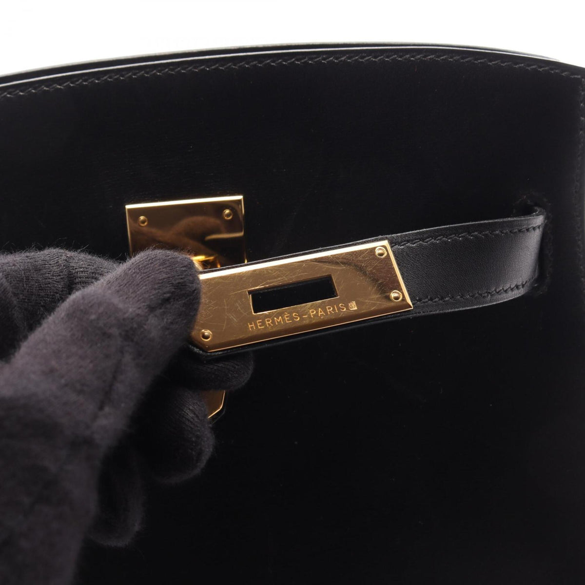 Hermes Black Box Calf Leather Leather Handbag Shoulder Bag (Pre-Owned)