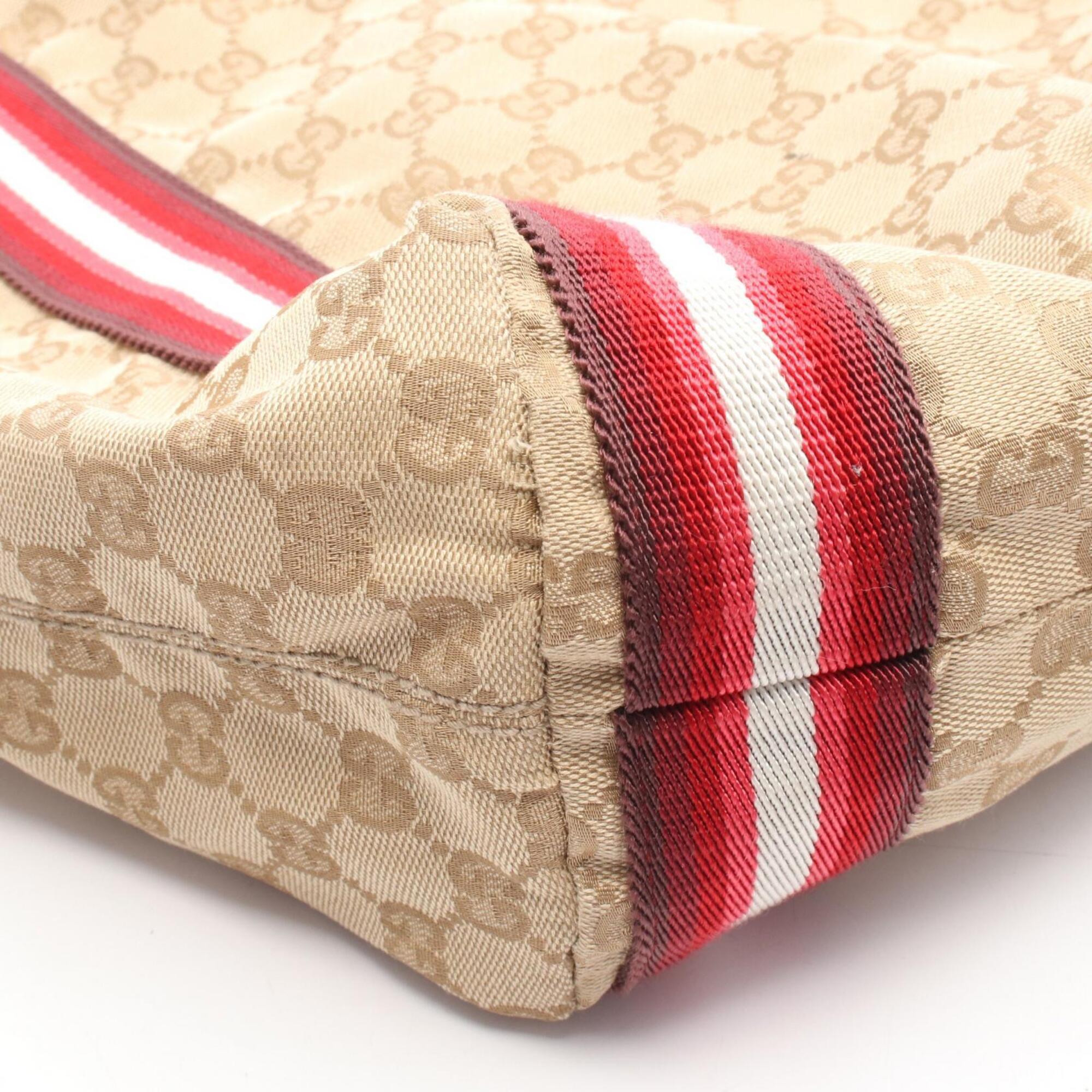 Gucci Beige Multi-Color Red Color Canvas Leather Handbag Tote Bag (Pre-Owned)