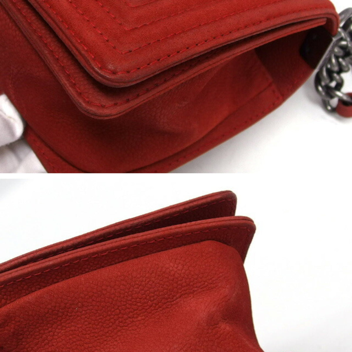 Chanel Red Color Grained Calfskin Shoulder Bag (Pre-Owned)