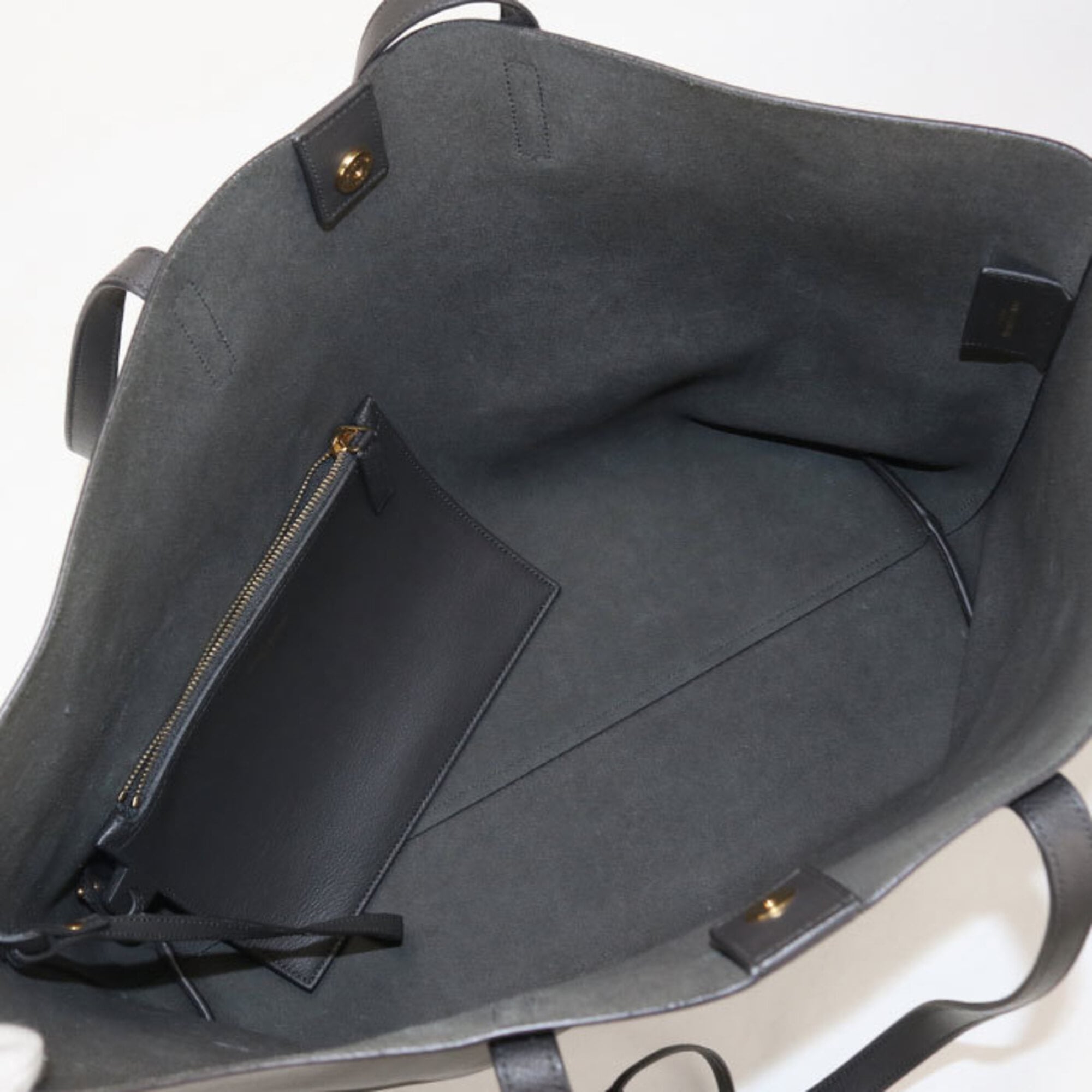 Saint Laurent Gray Leather Pouch Tote Bag (Pre-Owned)