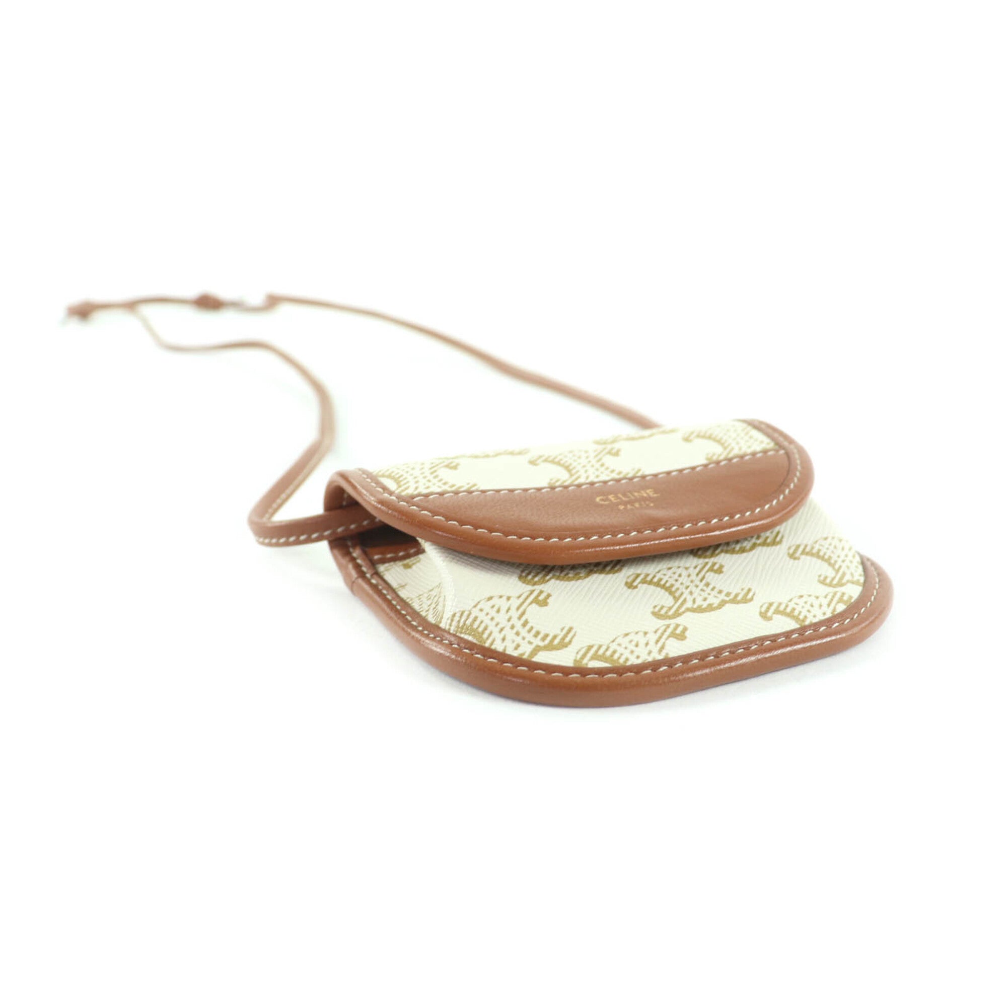 Celine Brown White Pvc Leather Coin Purse/Coin Case (Pre-Owned)