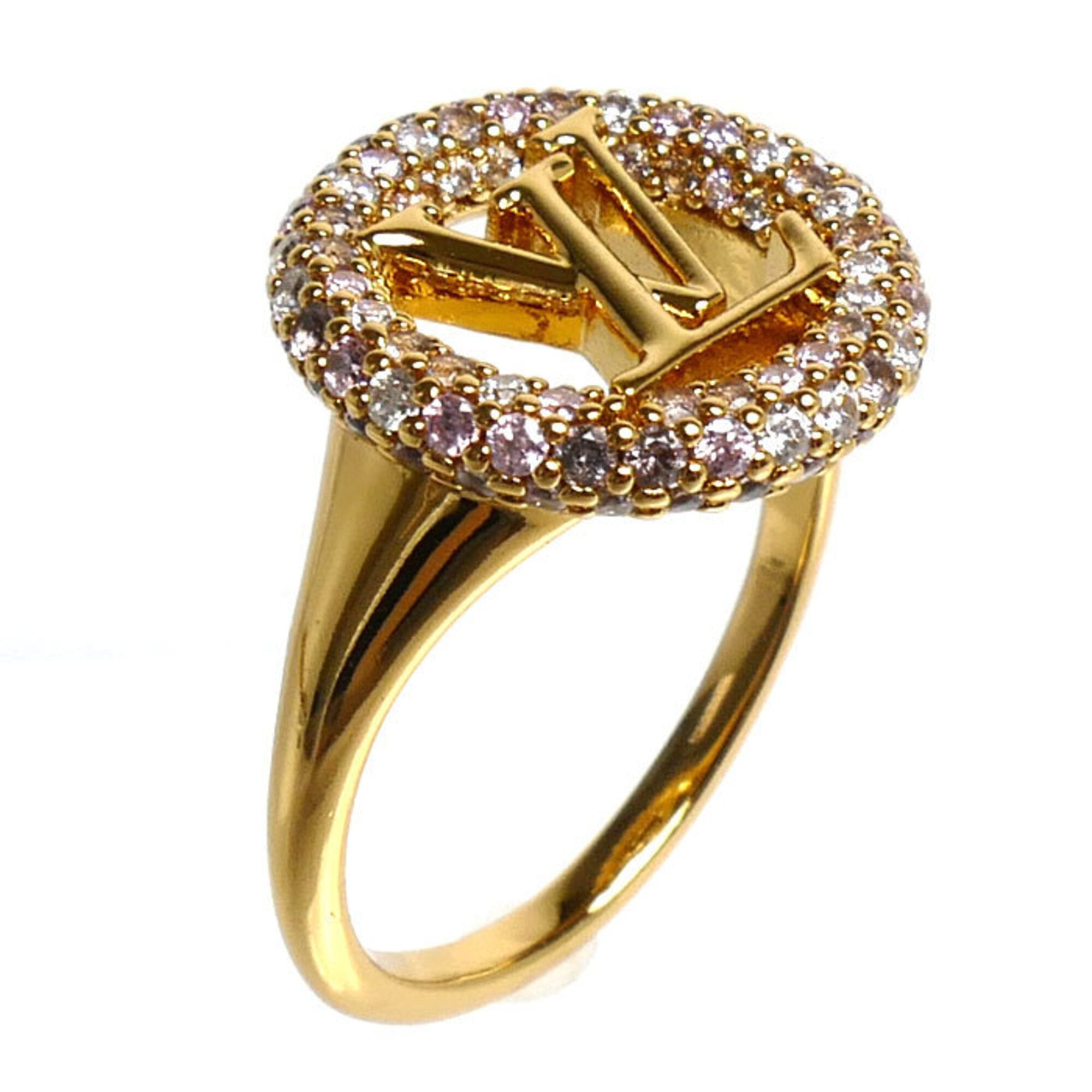 Louis Vuitton Gold Gold Plating Rhinestone Band Ring (Pre-Owned)