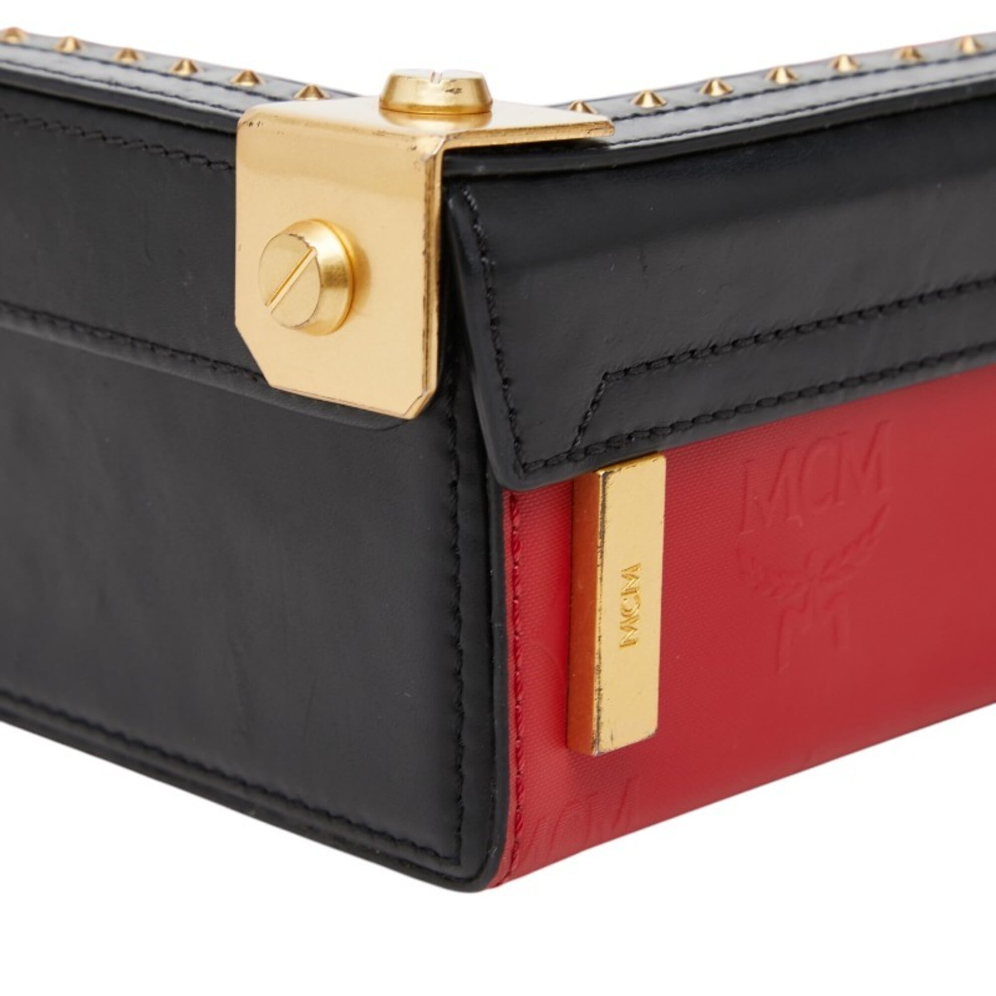 Mcm Black Red Color Leather Handbag Shoulder Bag (Pre-Owned)