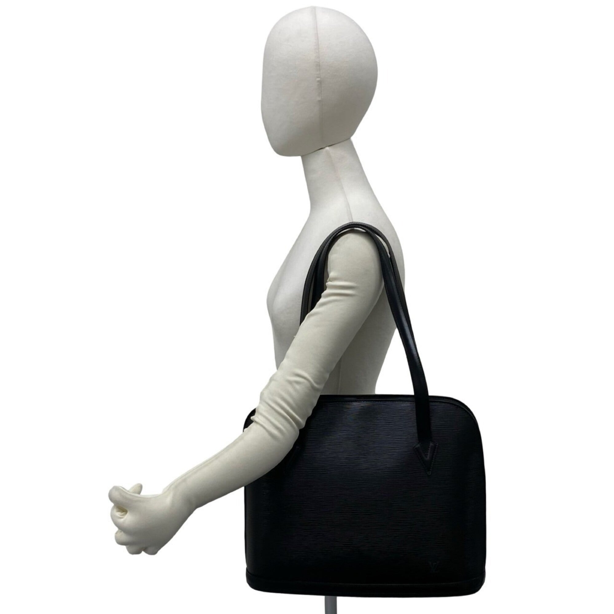 Louis Vuitton Black Leather Shoulder Bag Tote Bag (Pre-Owned)
