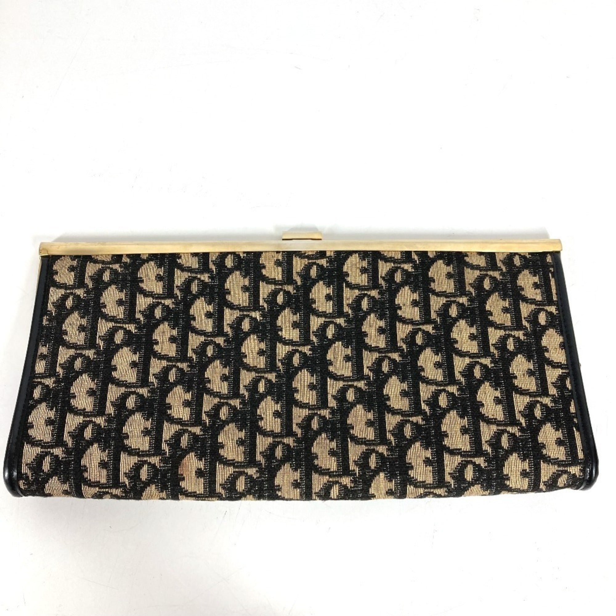Christian Dior Gold Navy Leather Canvas Clutch Bag Handbag Pouch (Pre-Owned)